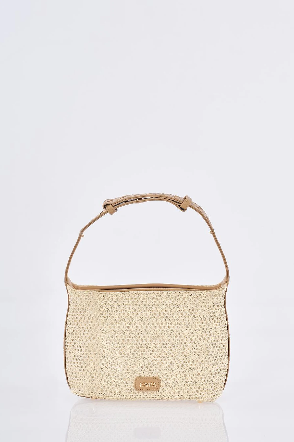 Straw Bag with Leather Trim - Cream