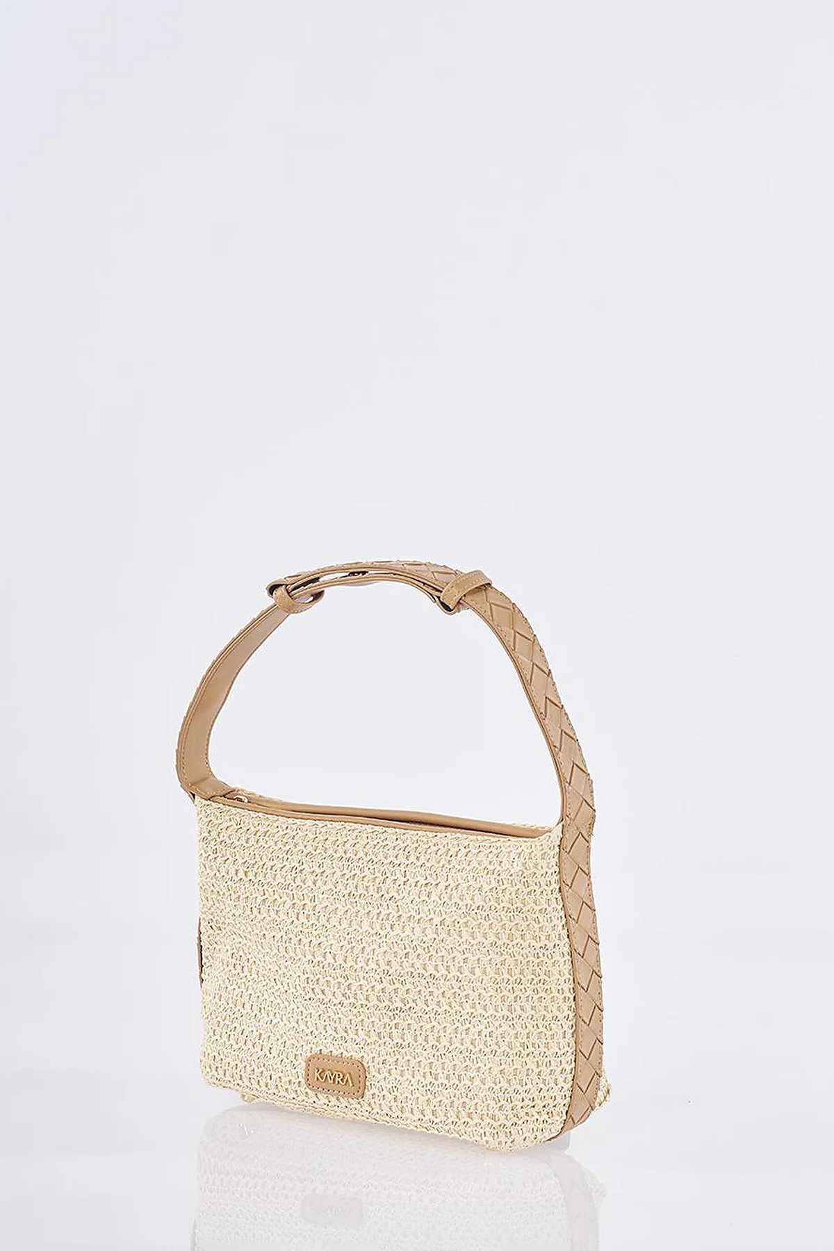 Straw Bag with Leather Trim - Cream
