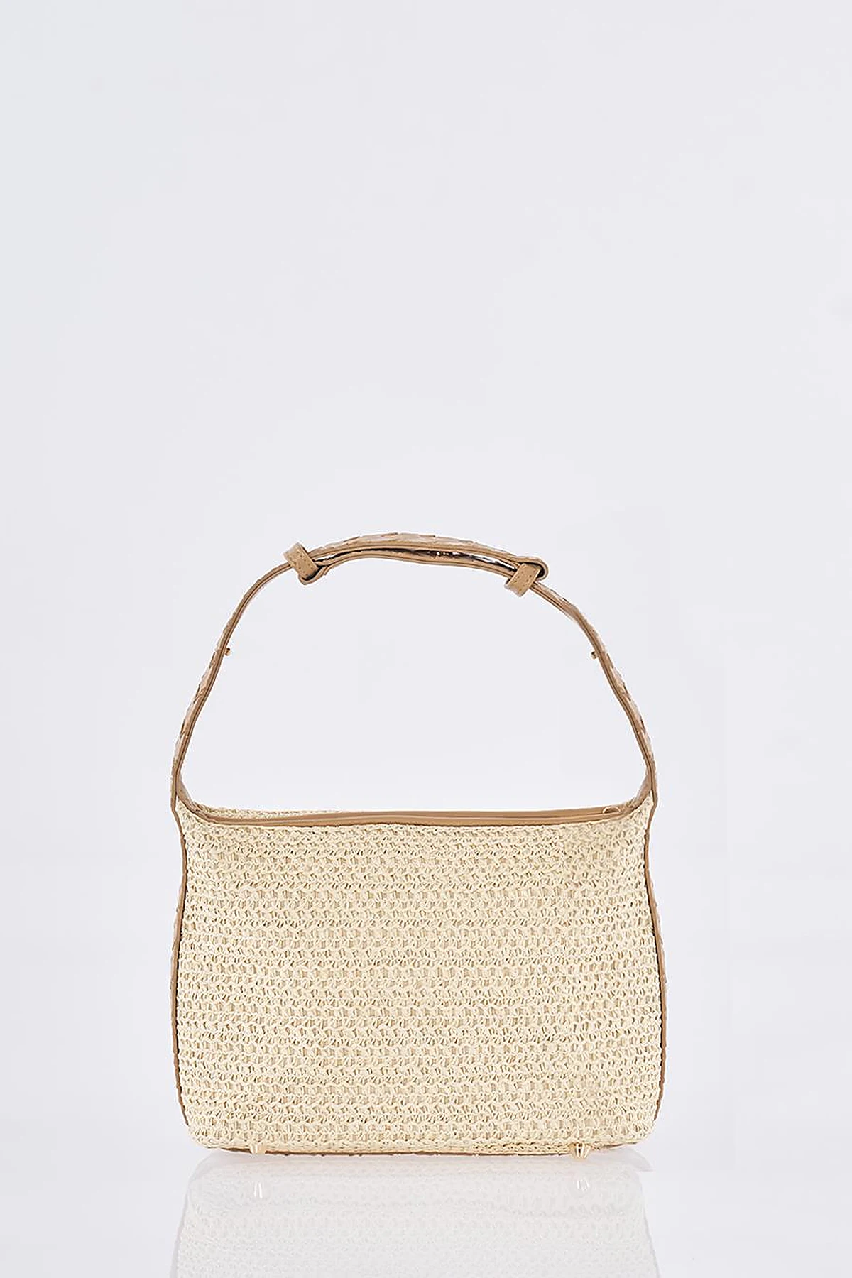 Straw Bag with Leather Trim - Cream