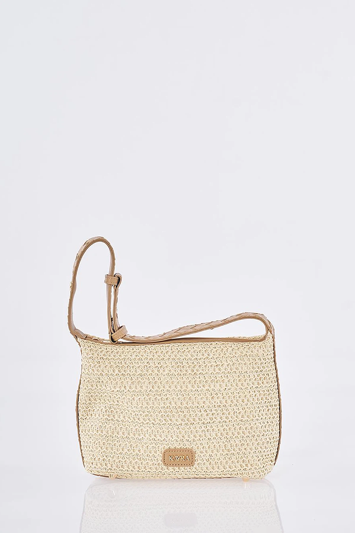 Straw Bag with Leather Trim - Cream