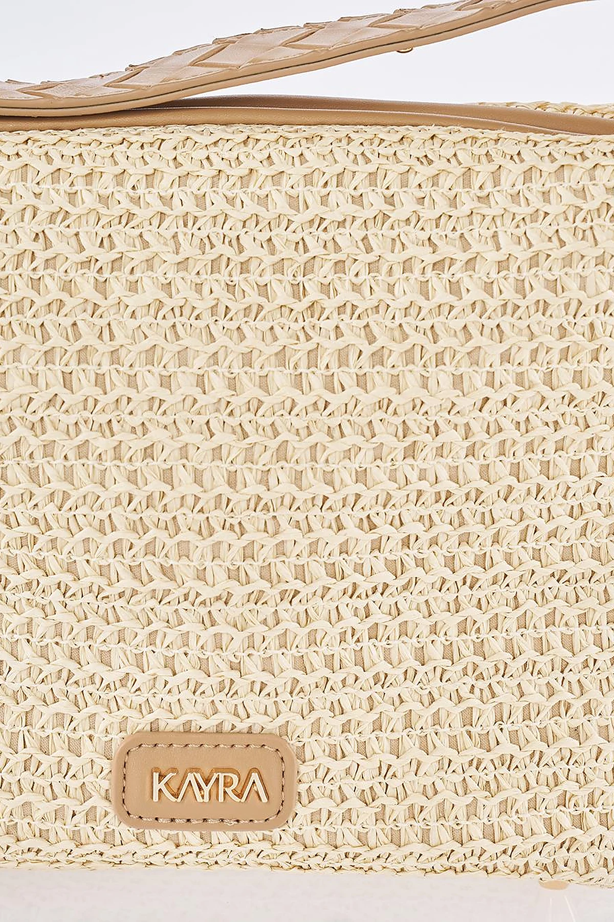 Straw Bag with Leather Trim - Cream