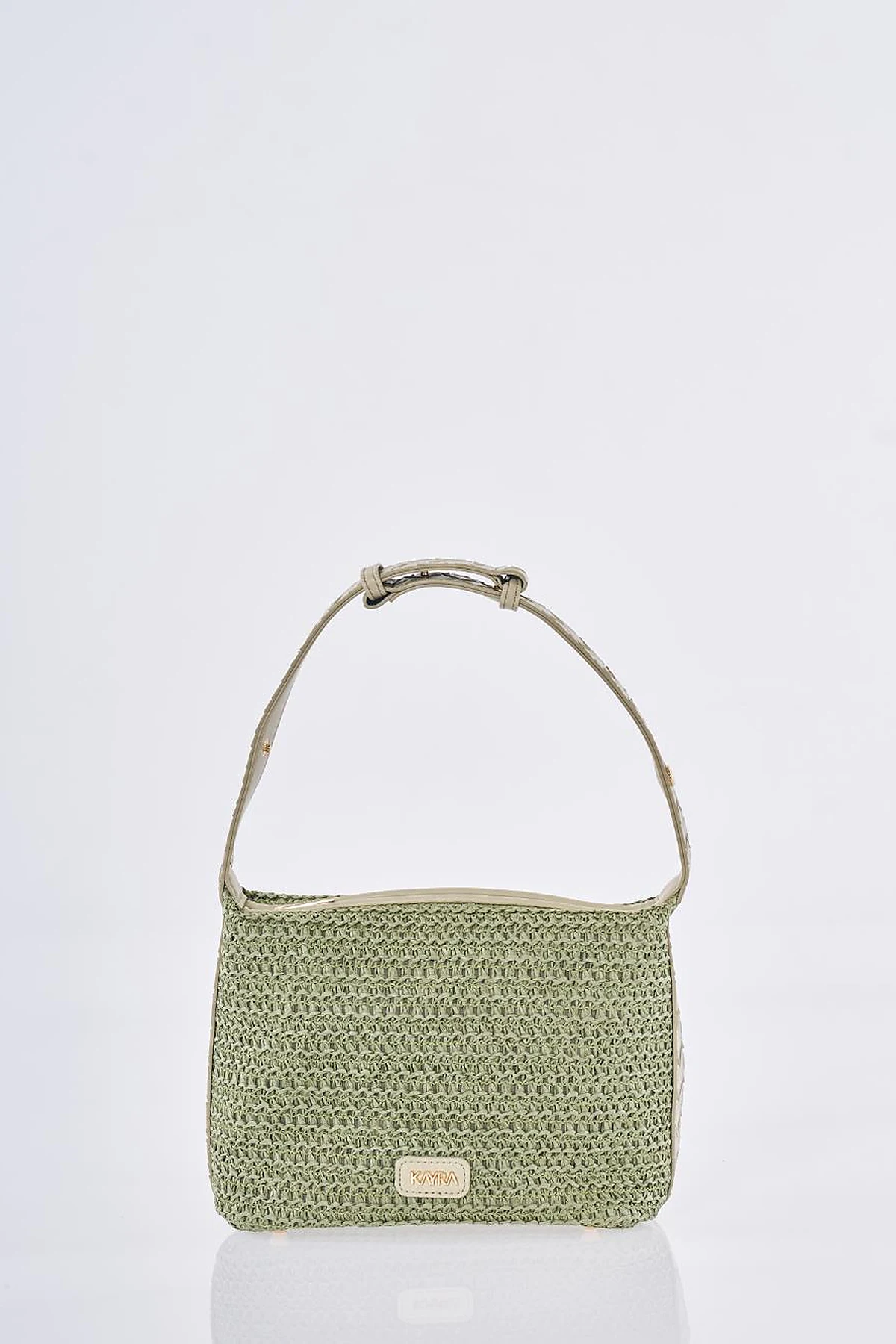 Straw Bag with Leather Trim - Mint