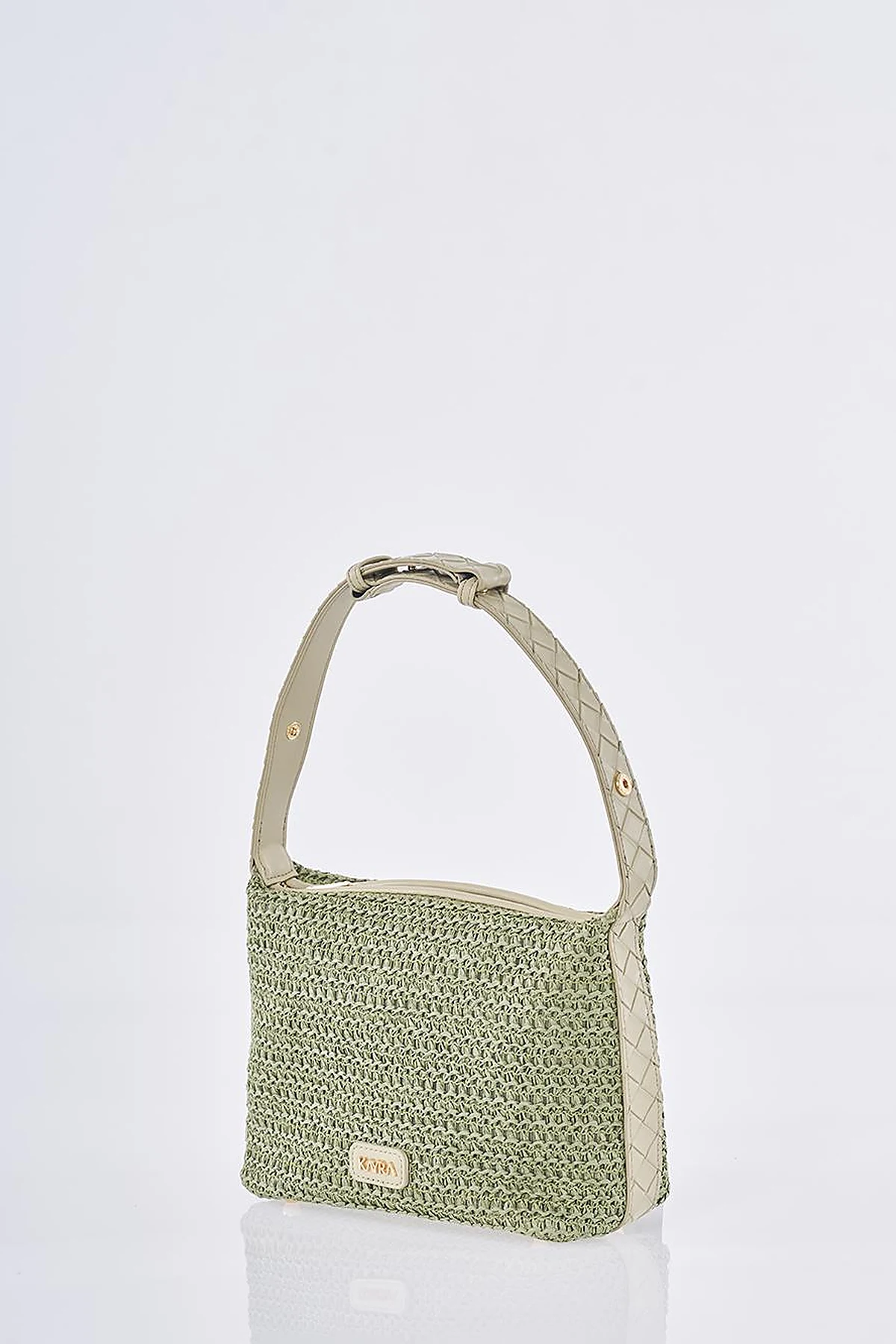 Straw Bag with Leather Trim - Mint