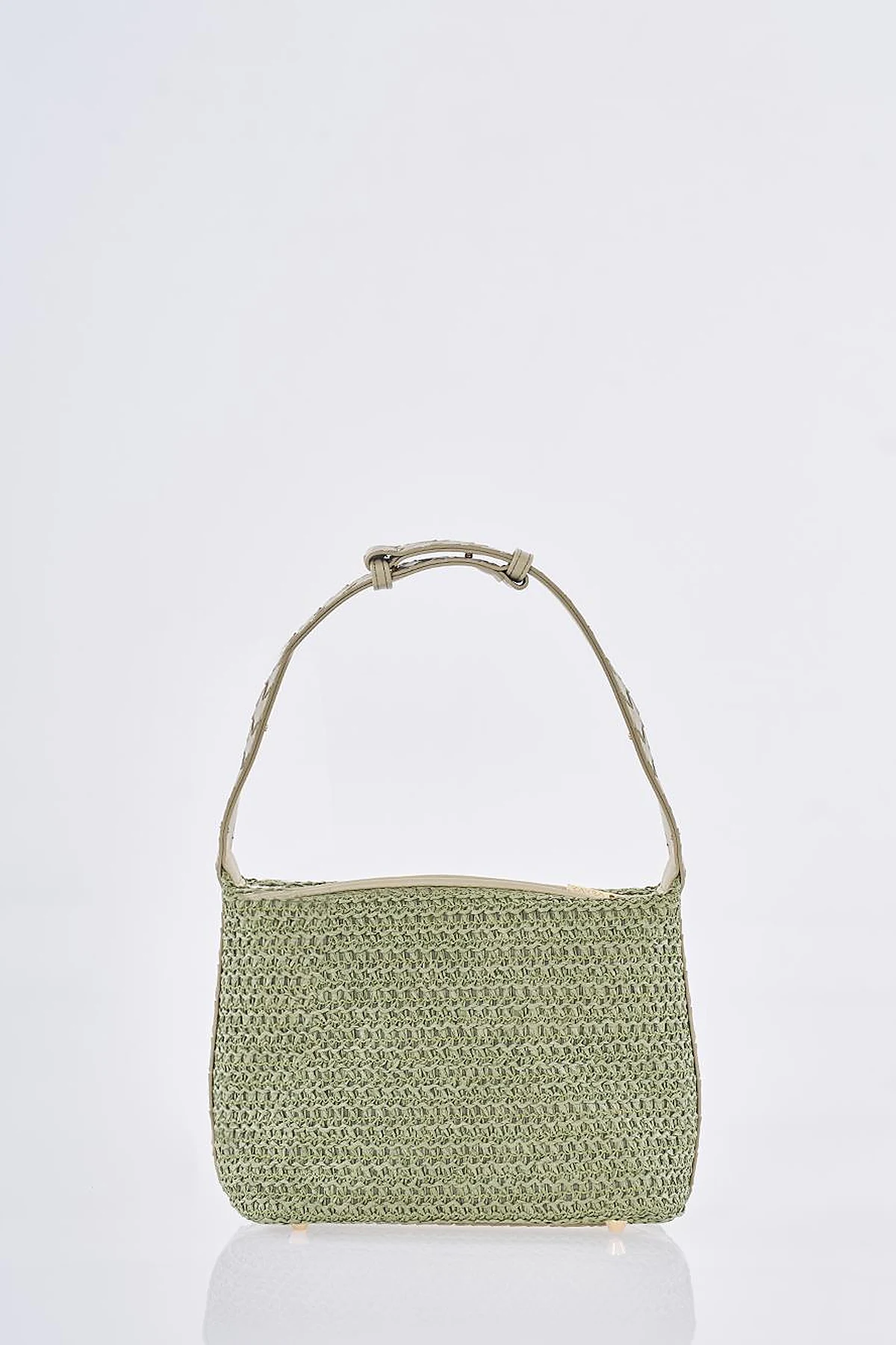Straw Bag with Leather Trim - Mint