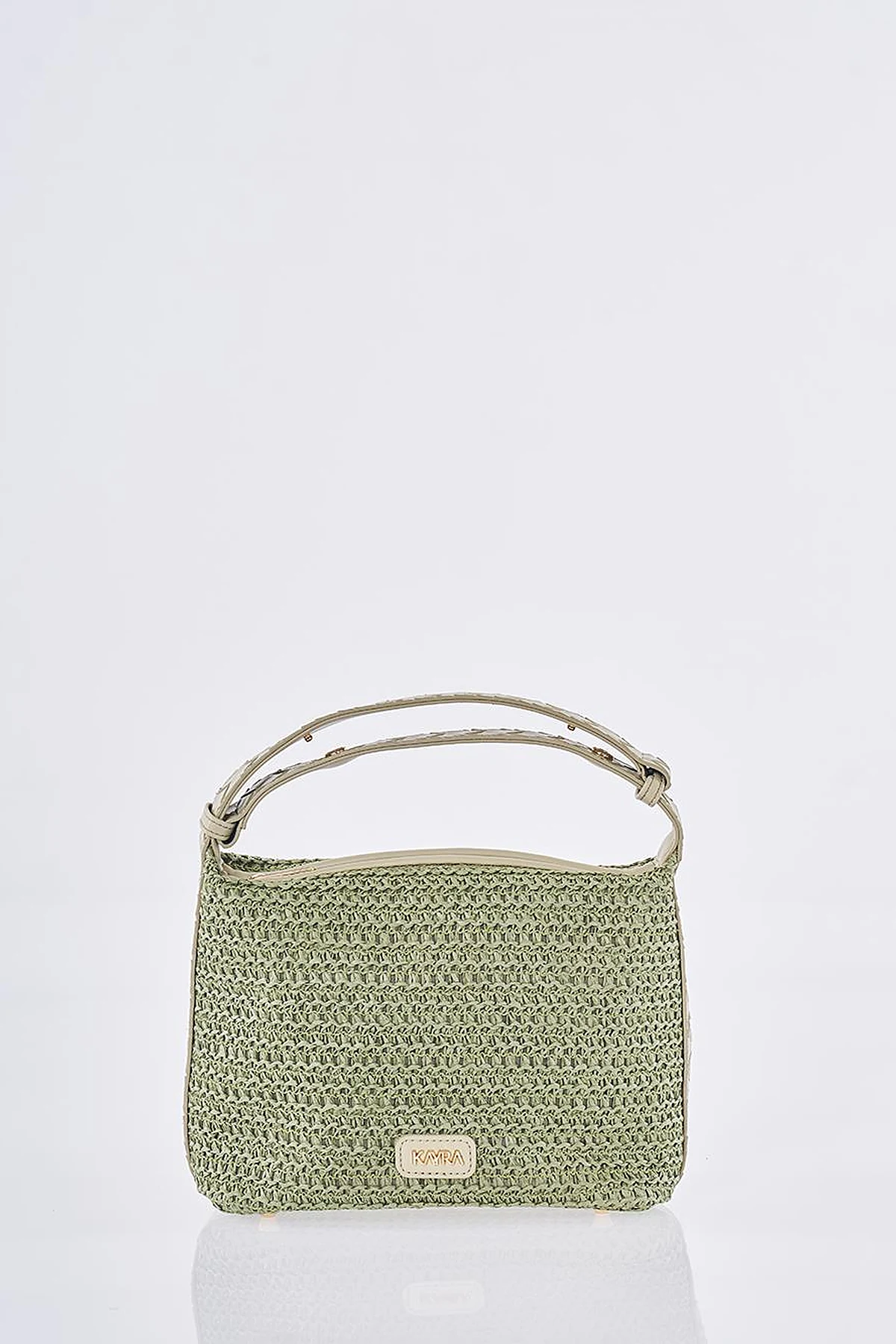 Straw Bag with Leather Trim - Mint