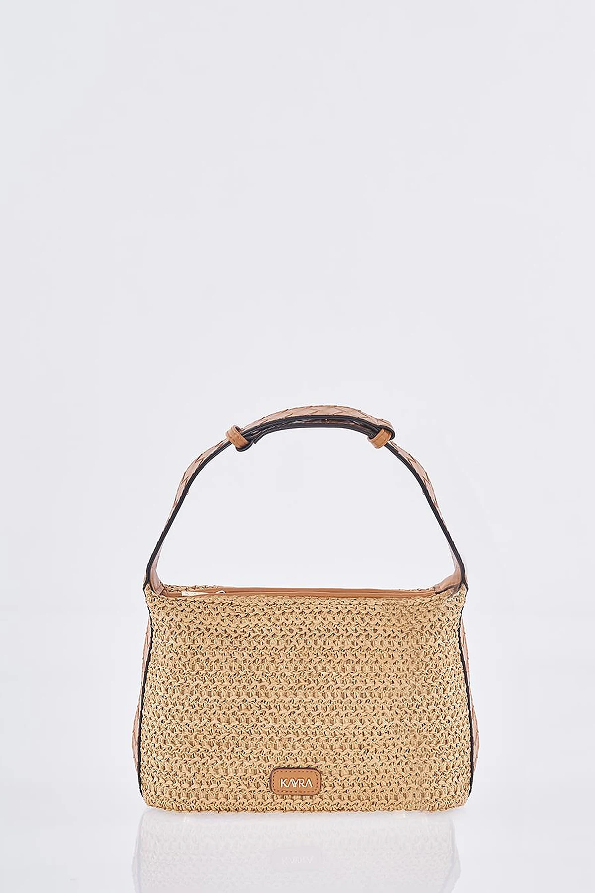 Straw Bag with Leather Trim - Tan