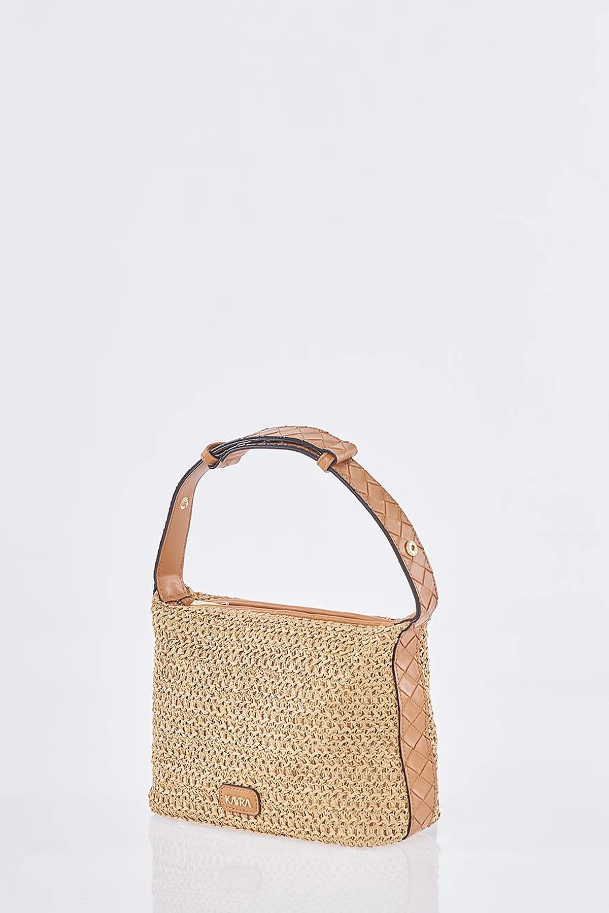 Straw Bag with Leather Trim - Tan