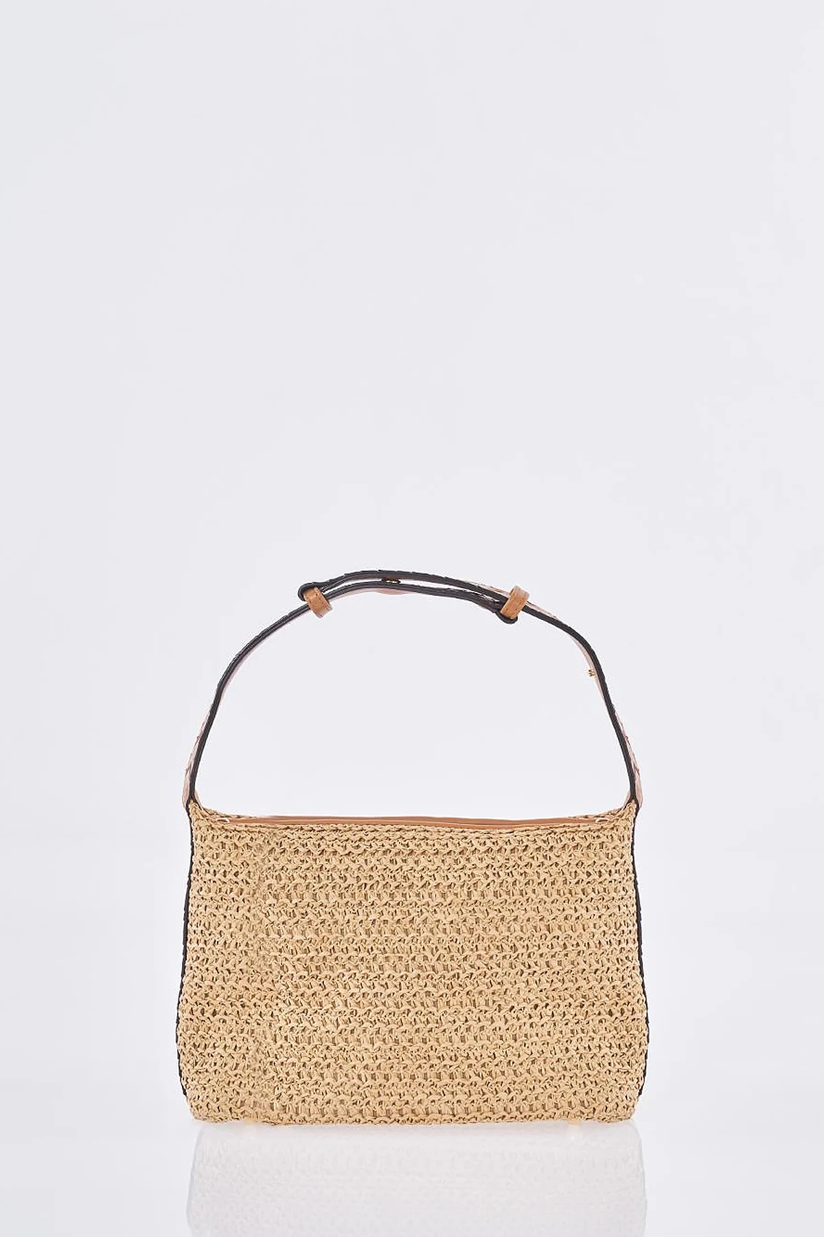 Straw Bag with Leather Trim - Tan