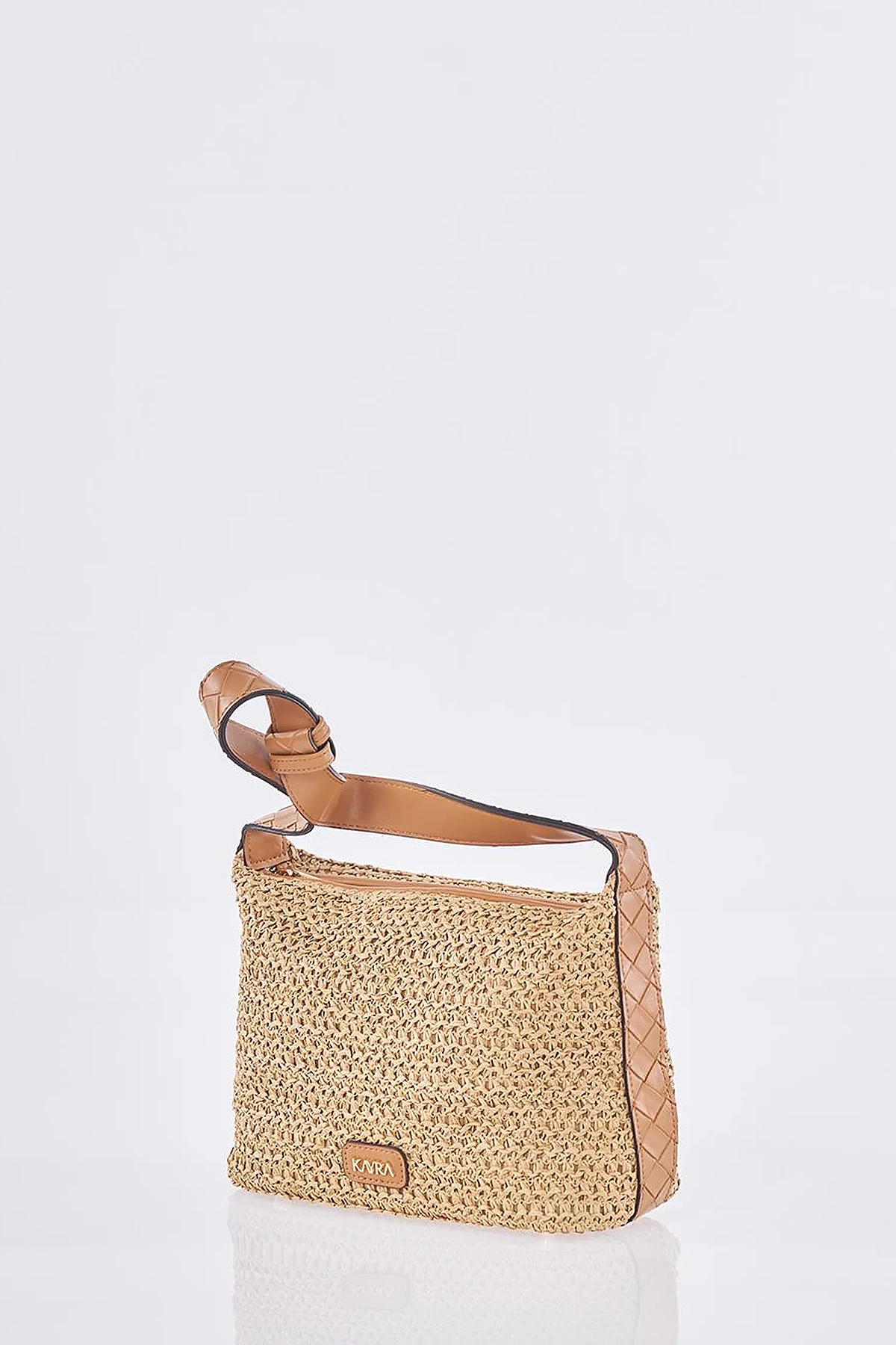 Straw Bag with Leather Trim - Tan