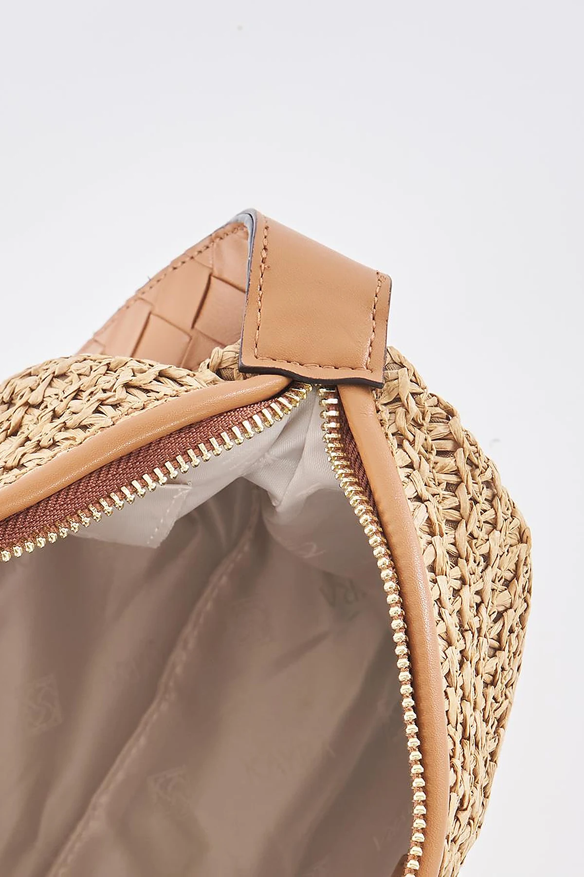 Straw Bag with Leather Trim - Tan