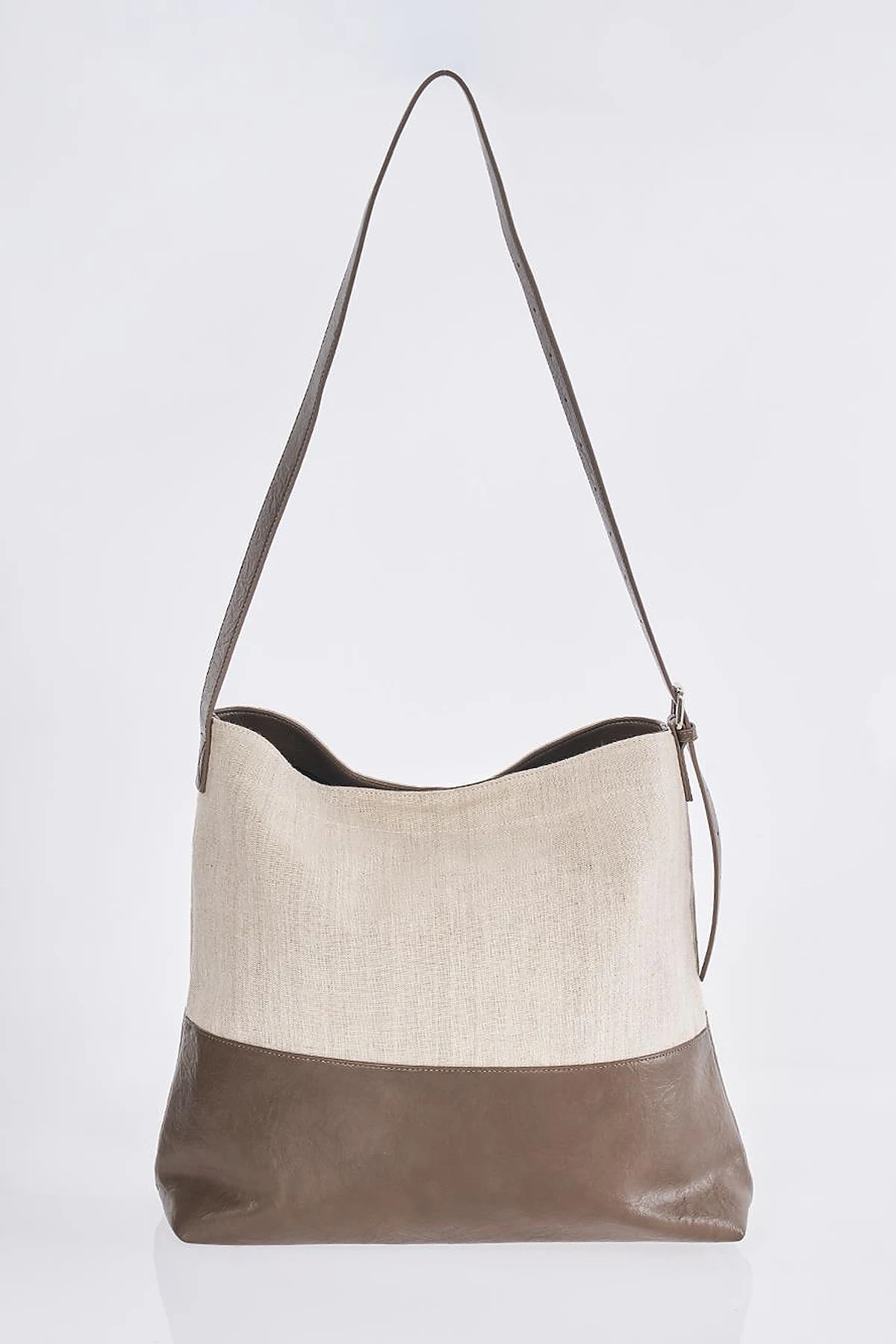Leather-Trimmed Shopper Bag - Dark Brown