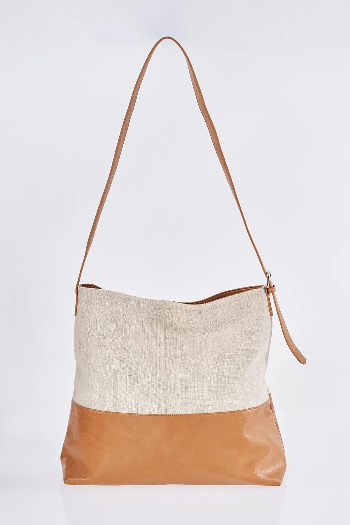 Leather-Trimmed Shopper Bag - Brown