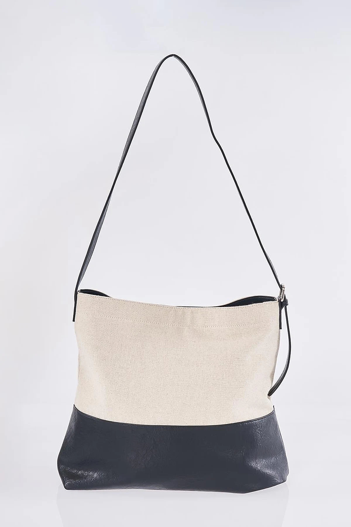 Leather-Trimmed Shopper Bag - Black