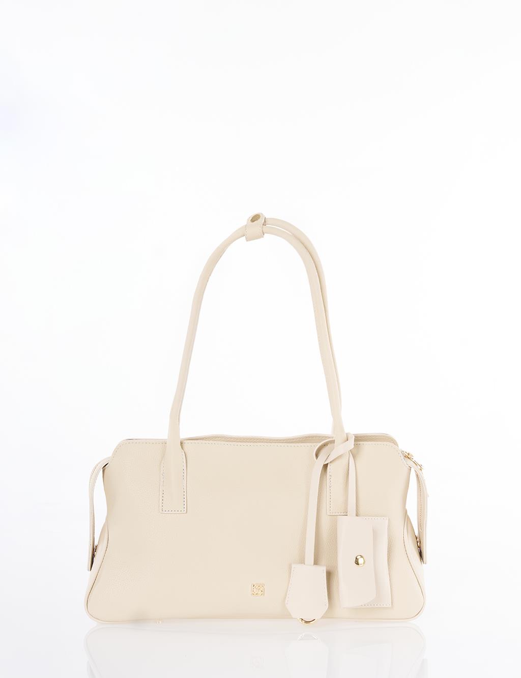 Faux Leather Shoulder Bag Cream