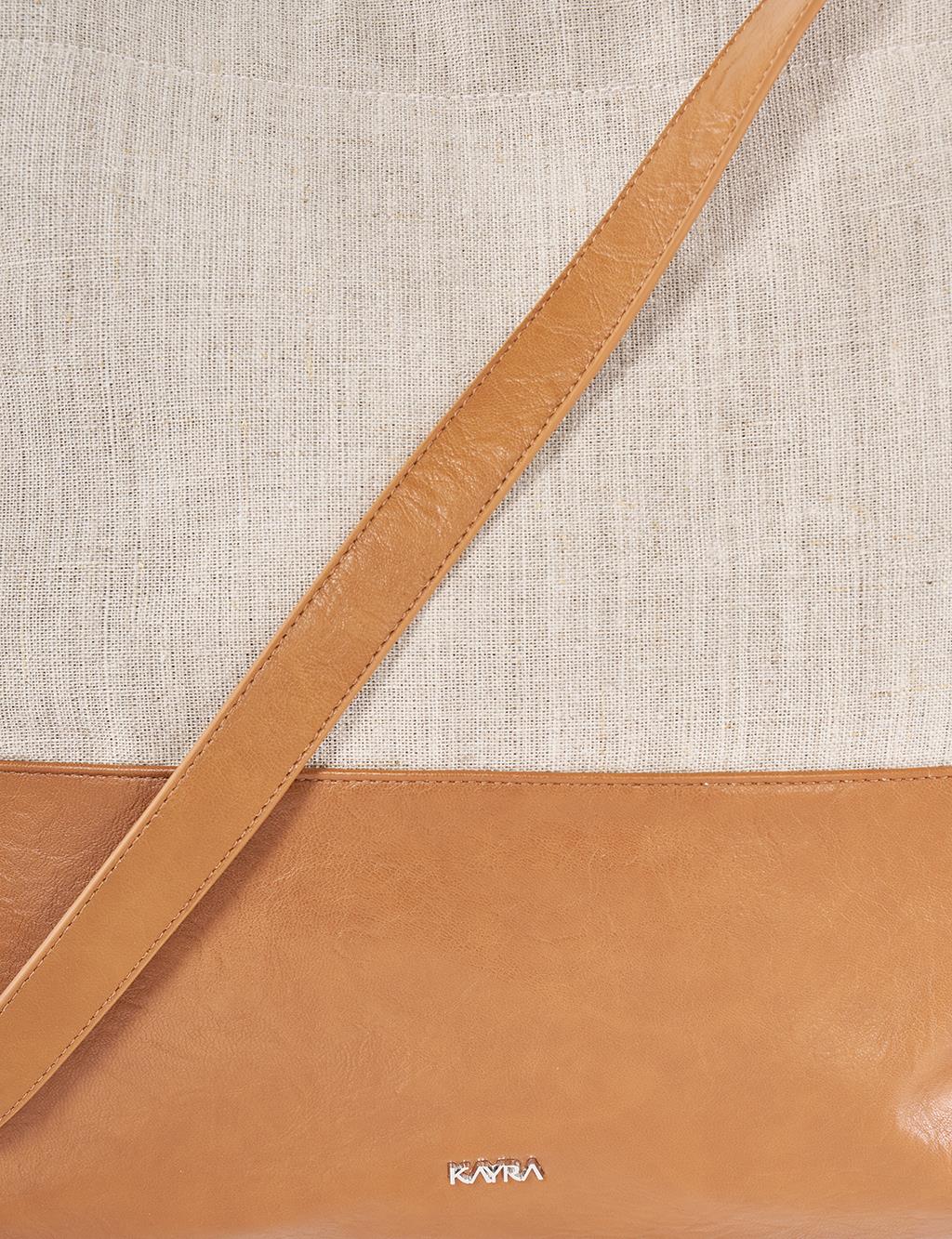 Leather-Trimmed Shopper Bag - Brown