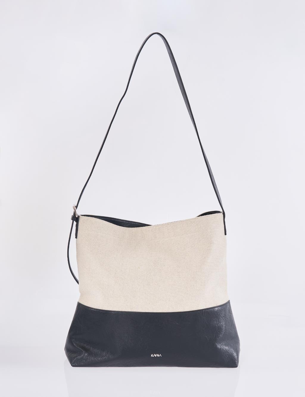 Leather-Trimmed Shopper Bag - Black