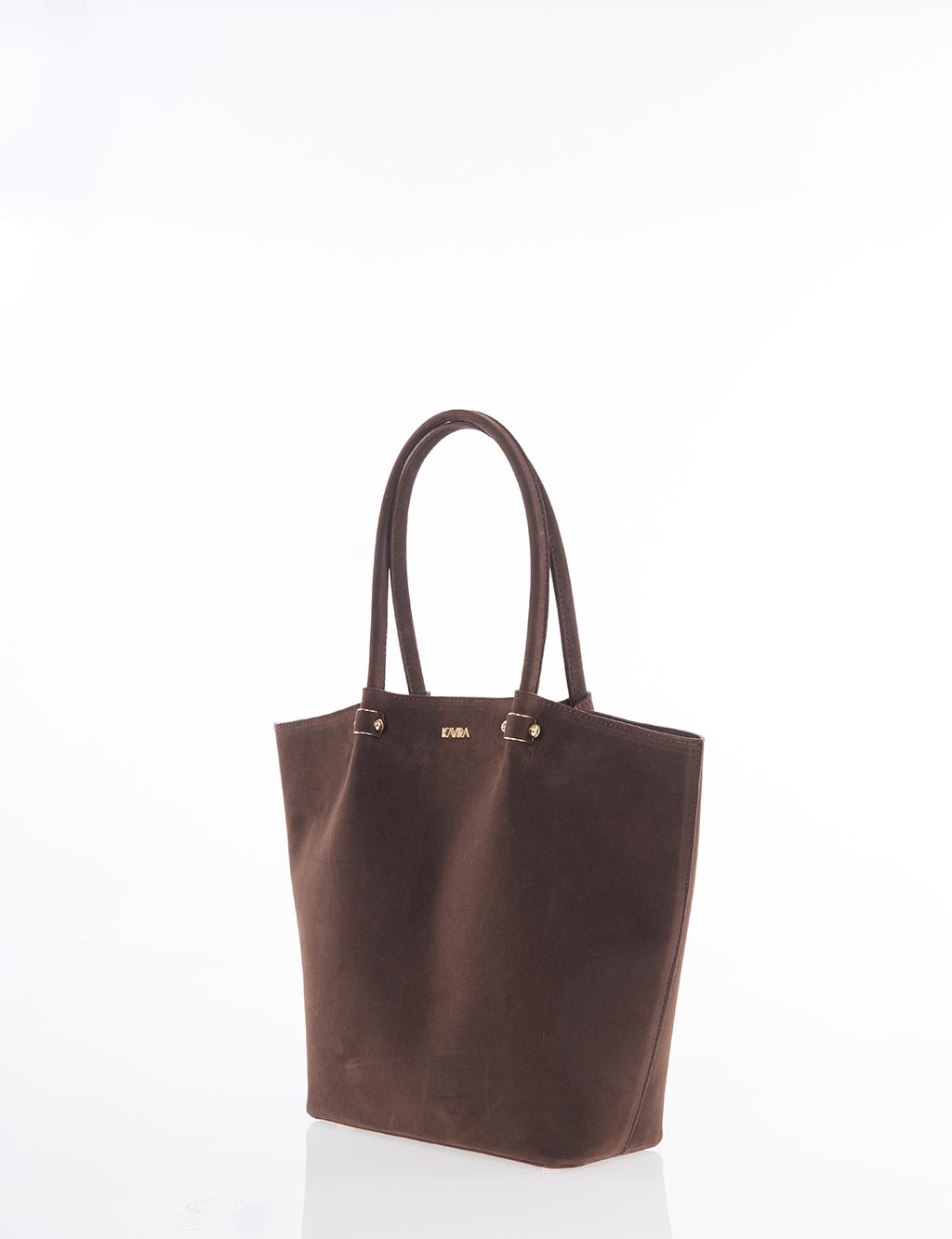 Suede Shoulder Bag Dark Brown