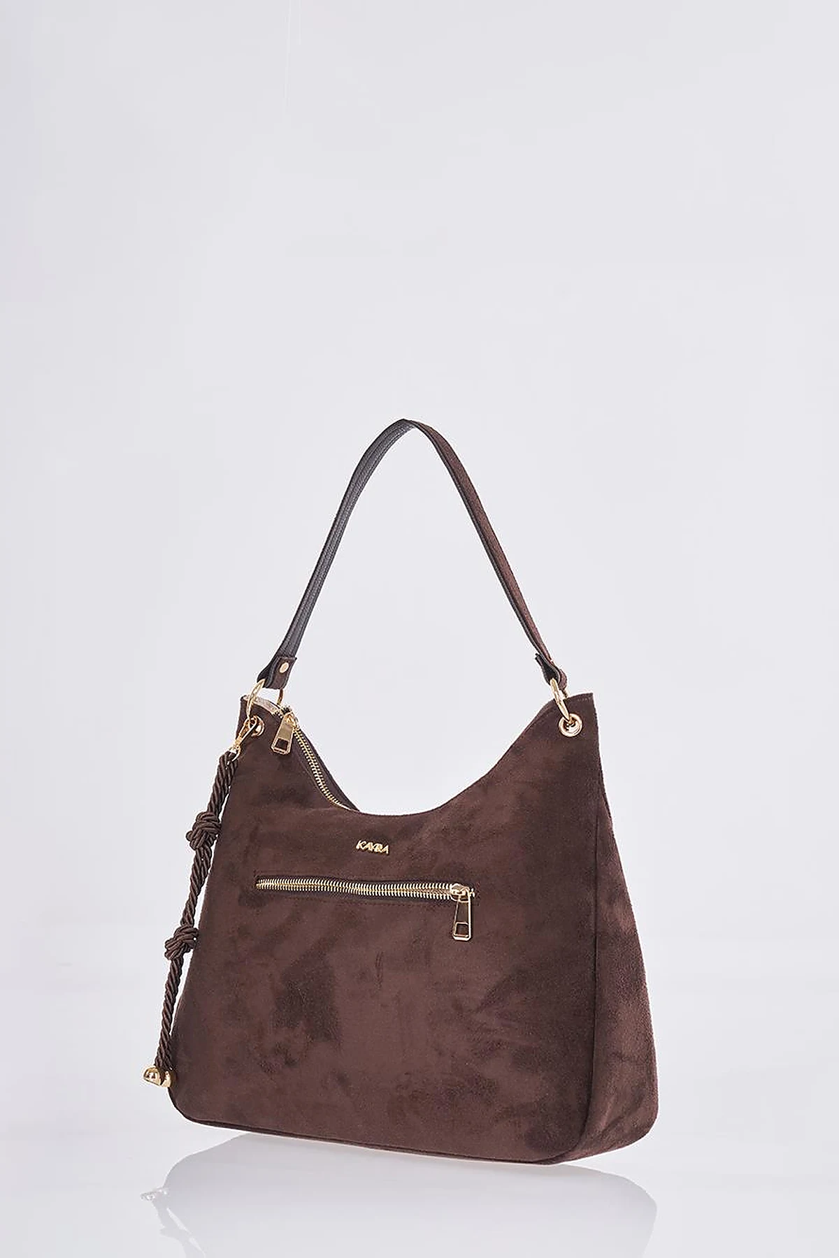 Logo Suede Bag Dark Brown