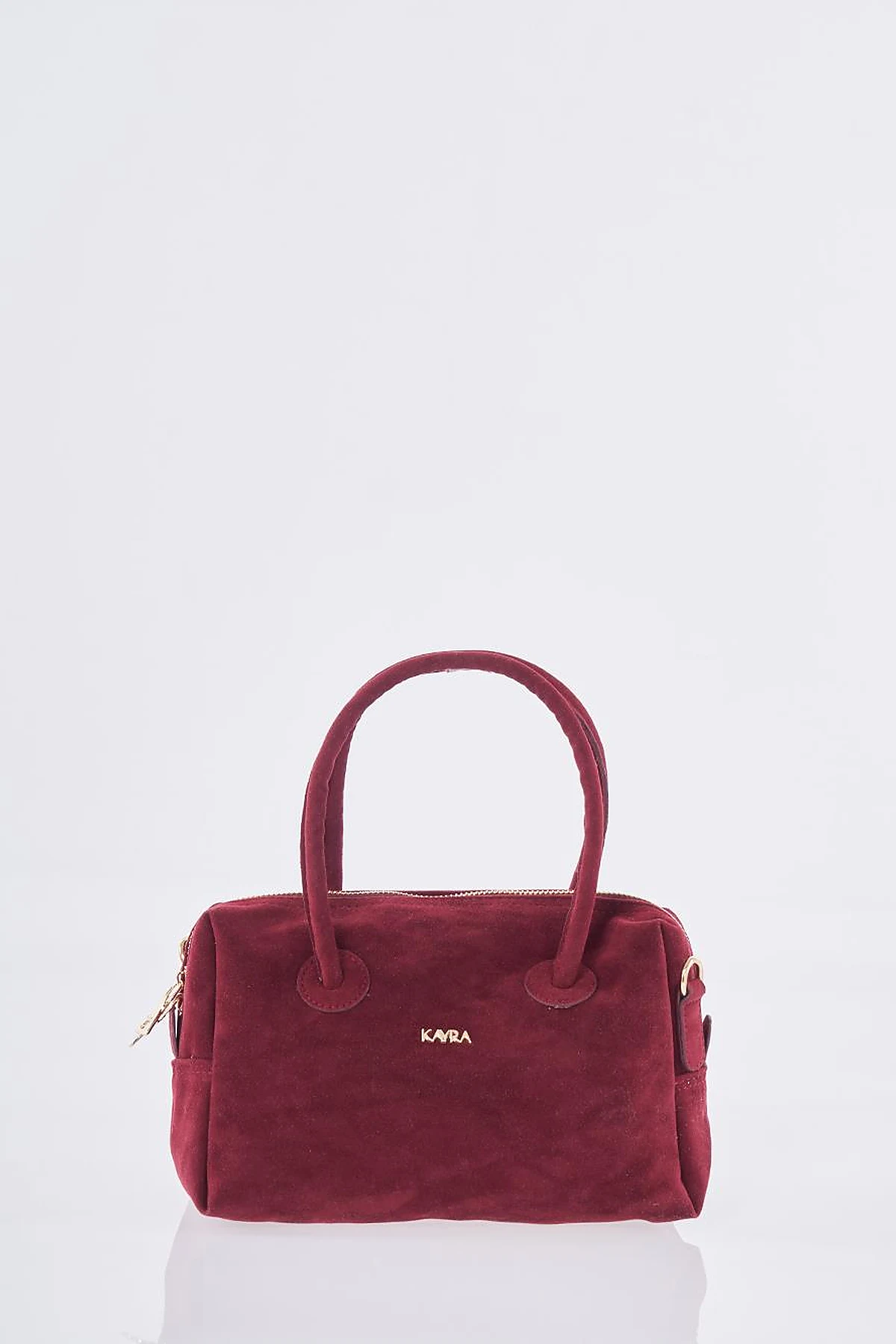 Logo Suede Handbag - Burgundy