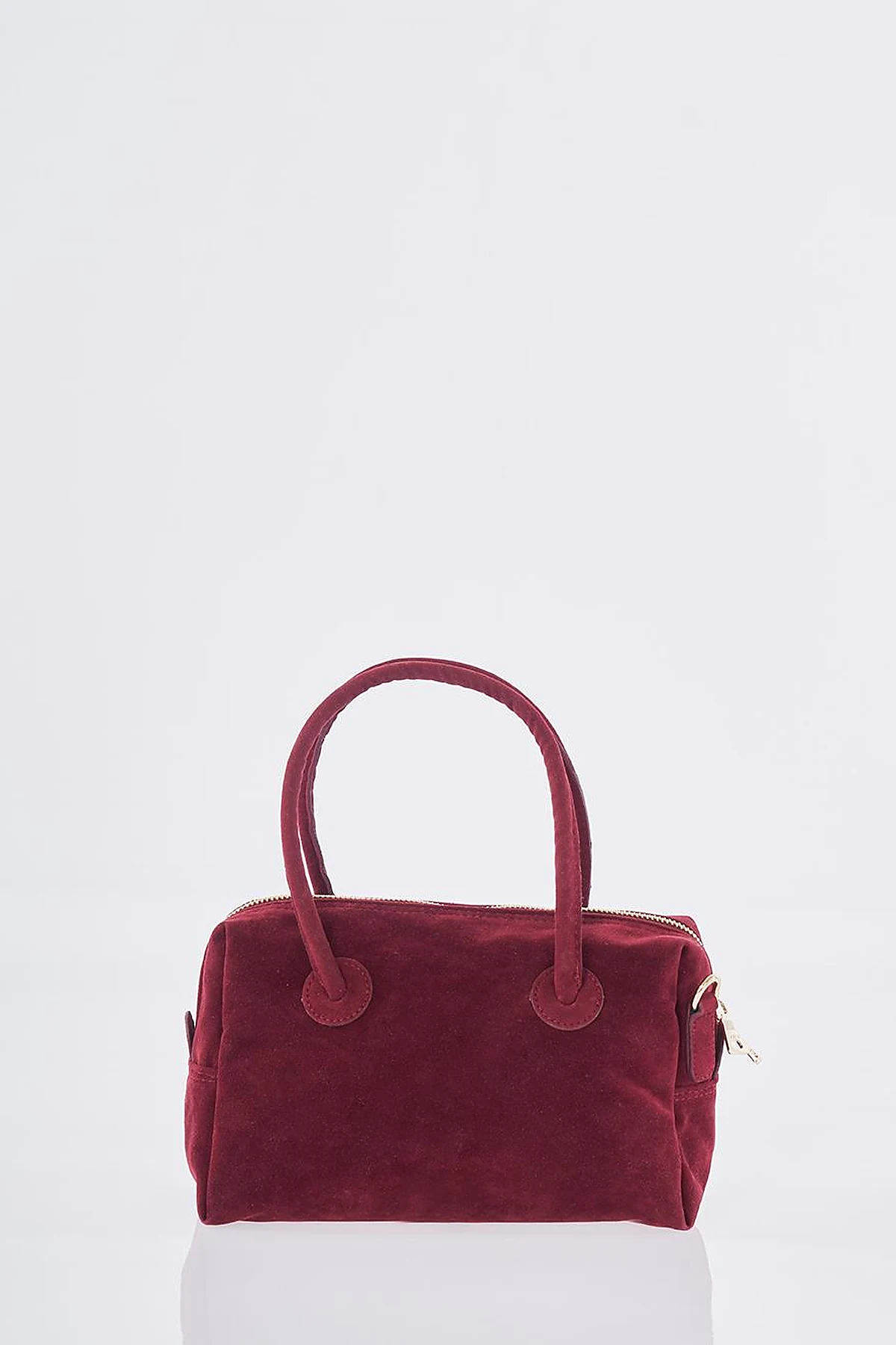Logo Suede Handbag - Burgundy