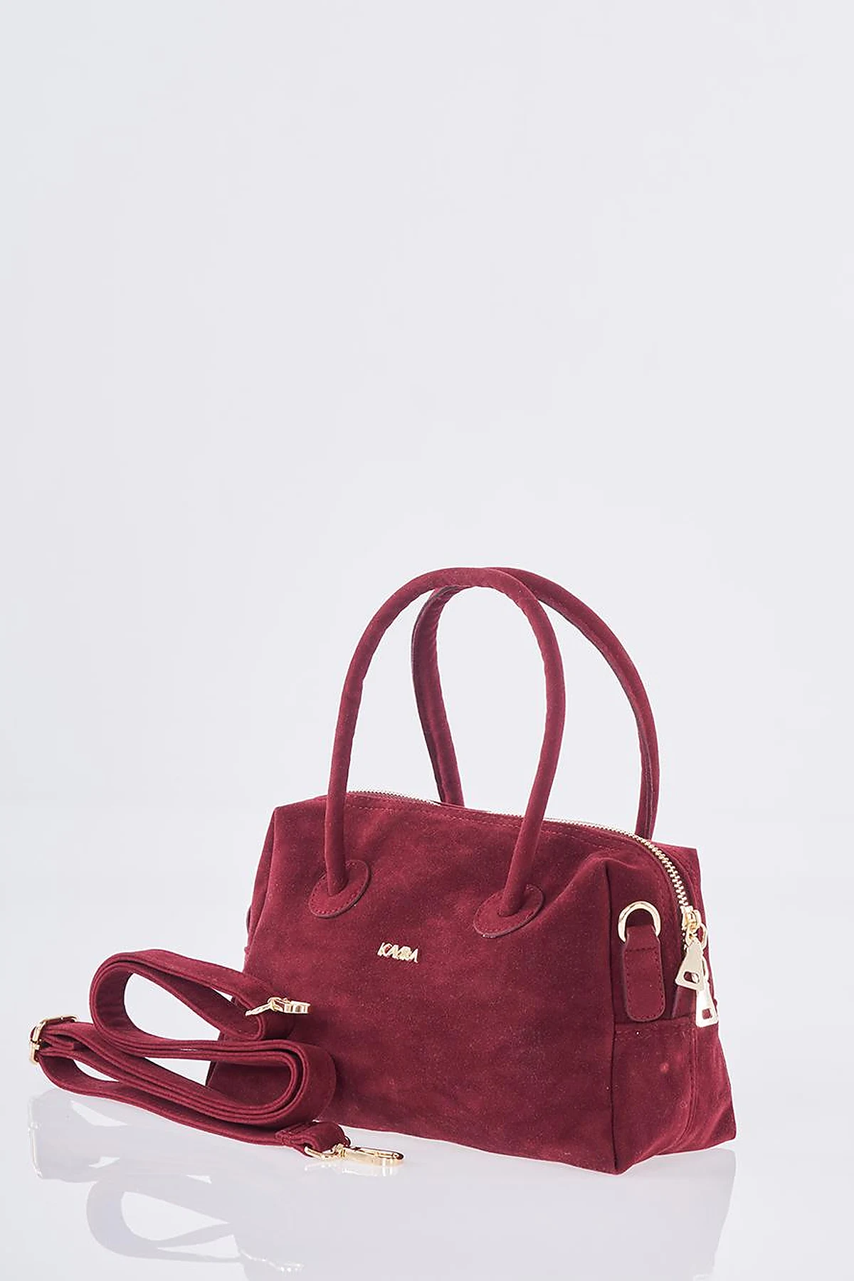 Logo Suede Handbag - Burgundy