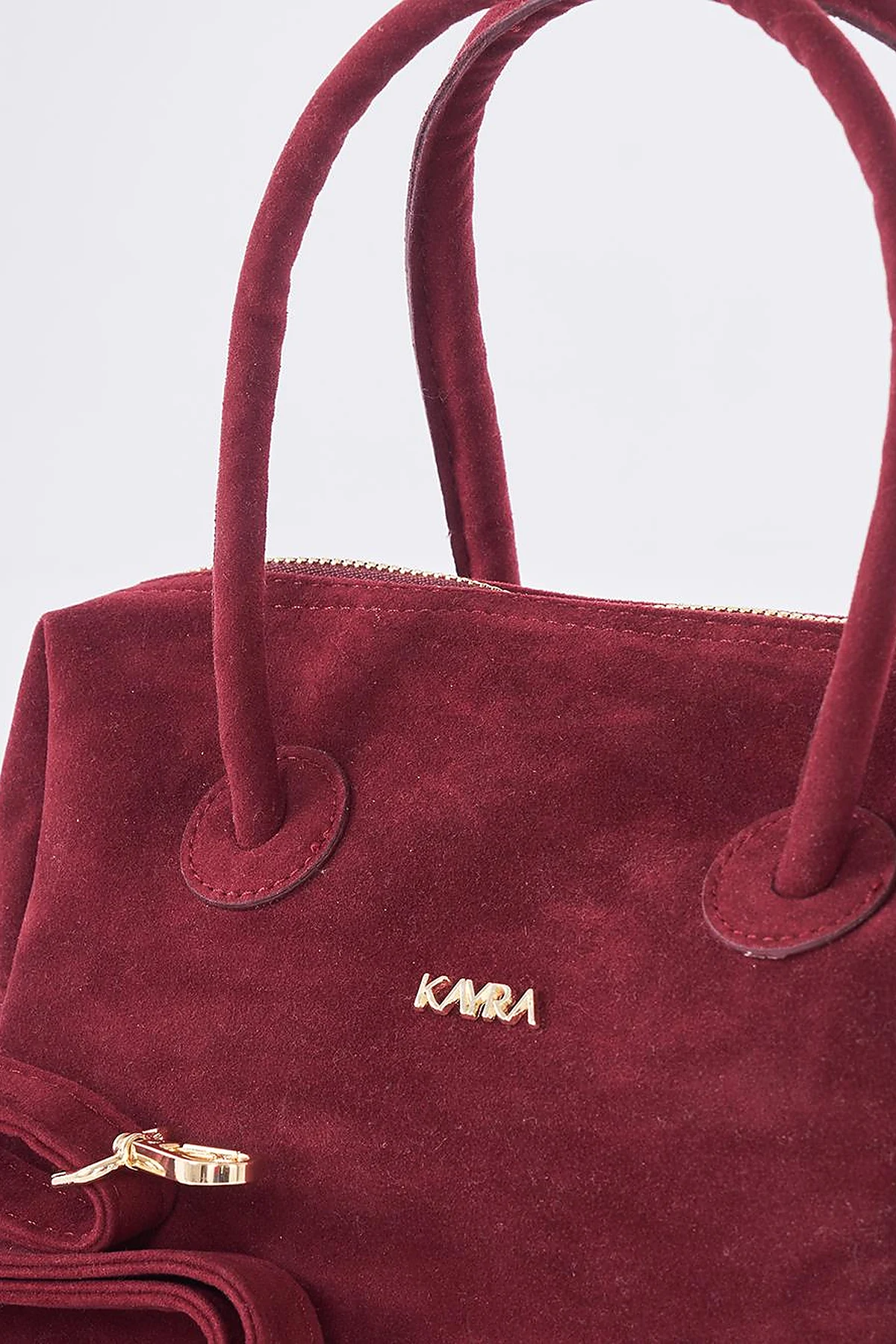 Logo Suede Handbag - Burgundy