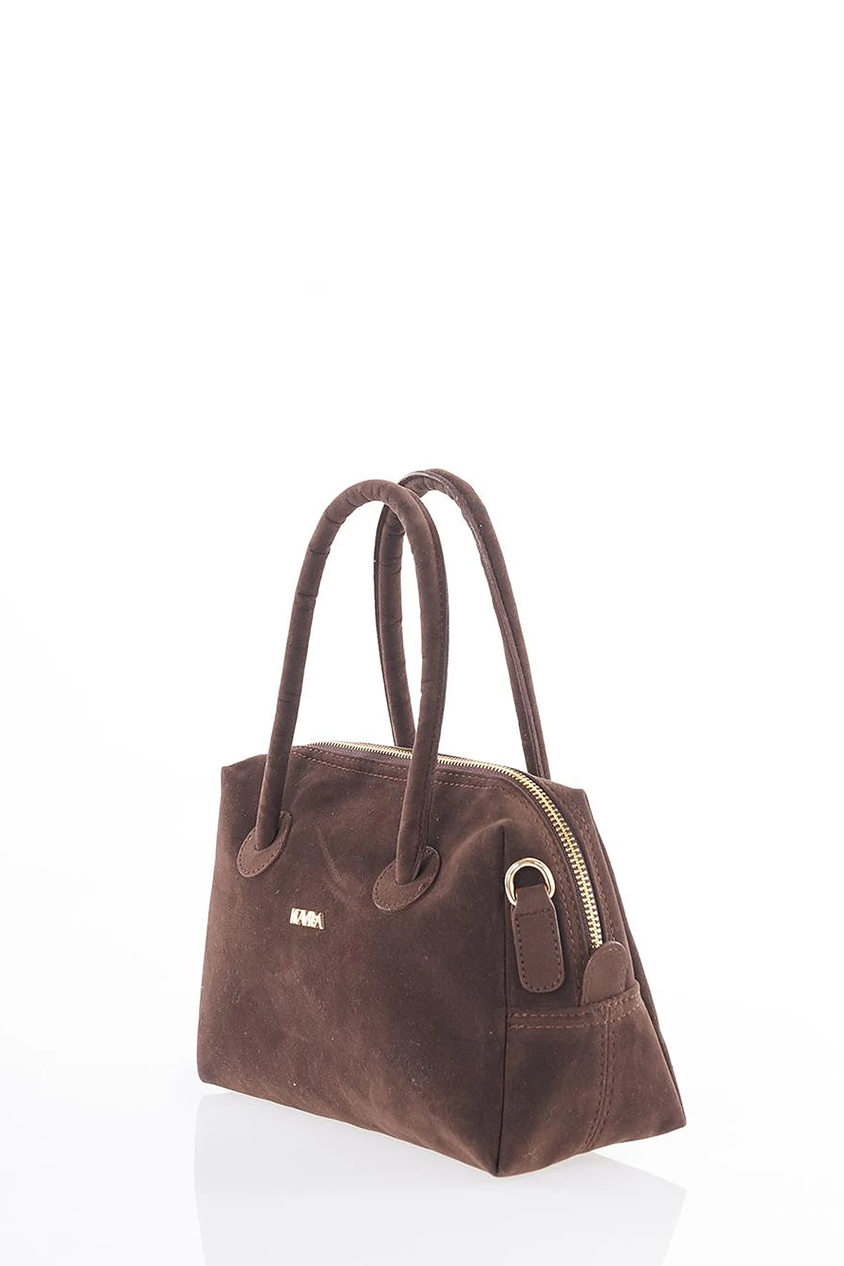 Logo Suede Handbag - Dark Brown