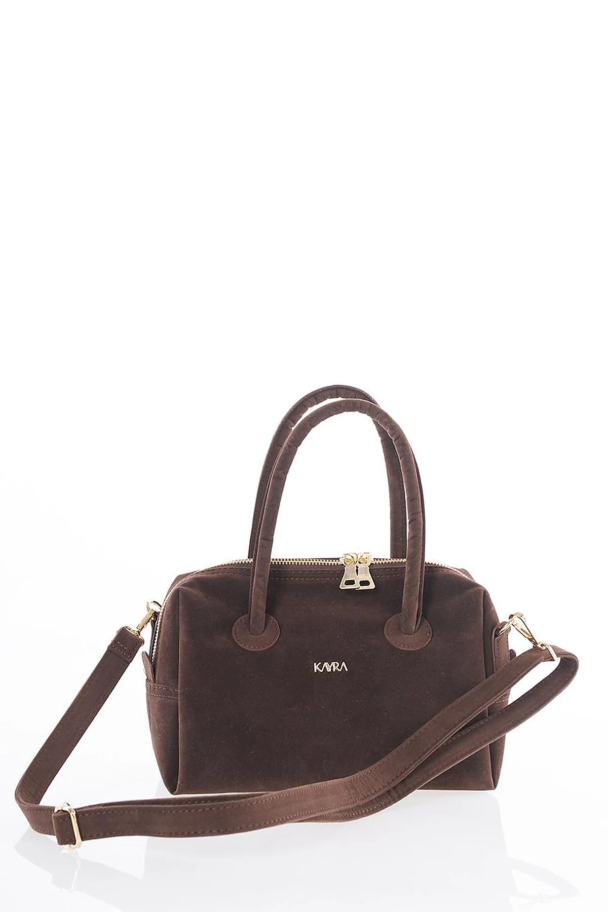 Logo Suede Handbag - Dark Brown