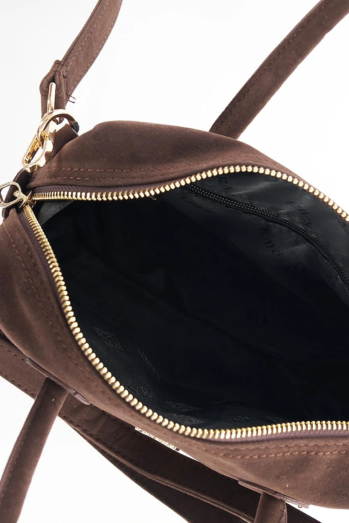 Logo Suede Handbag - Dark Brown