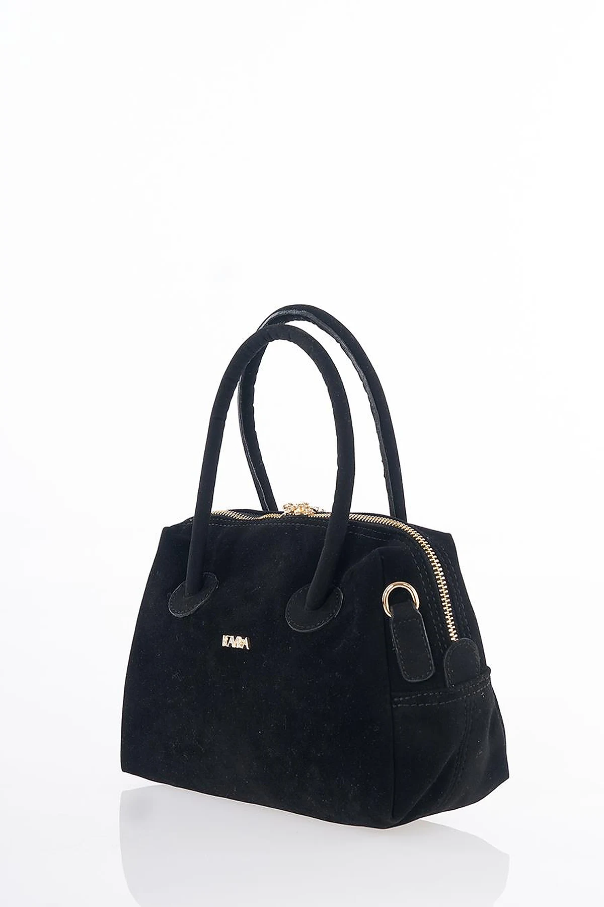 Logo Suede Handbag - Black