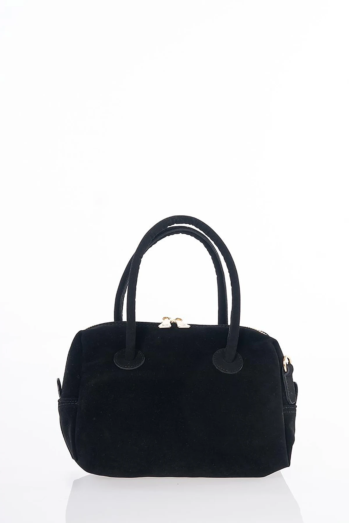 Logo Suede Handbag - Black