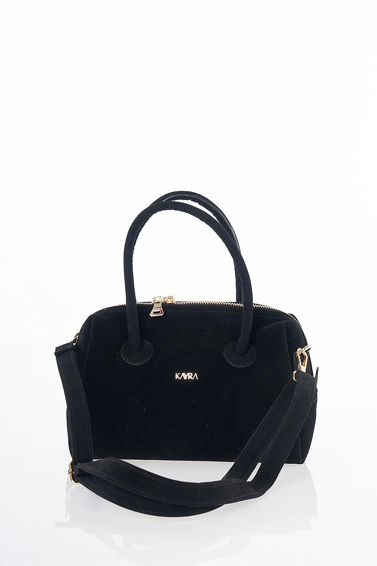 Logo Suede Handbag - Black