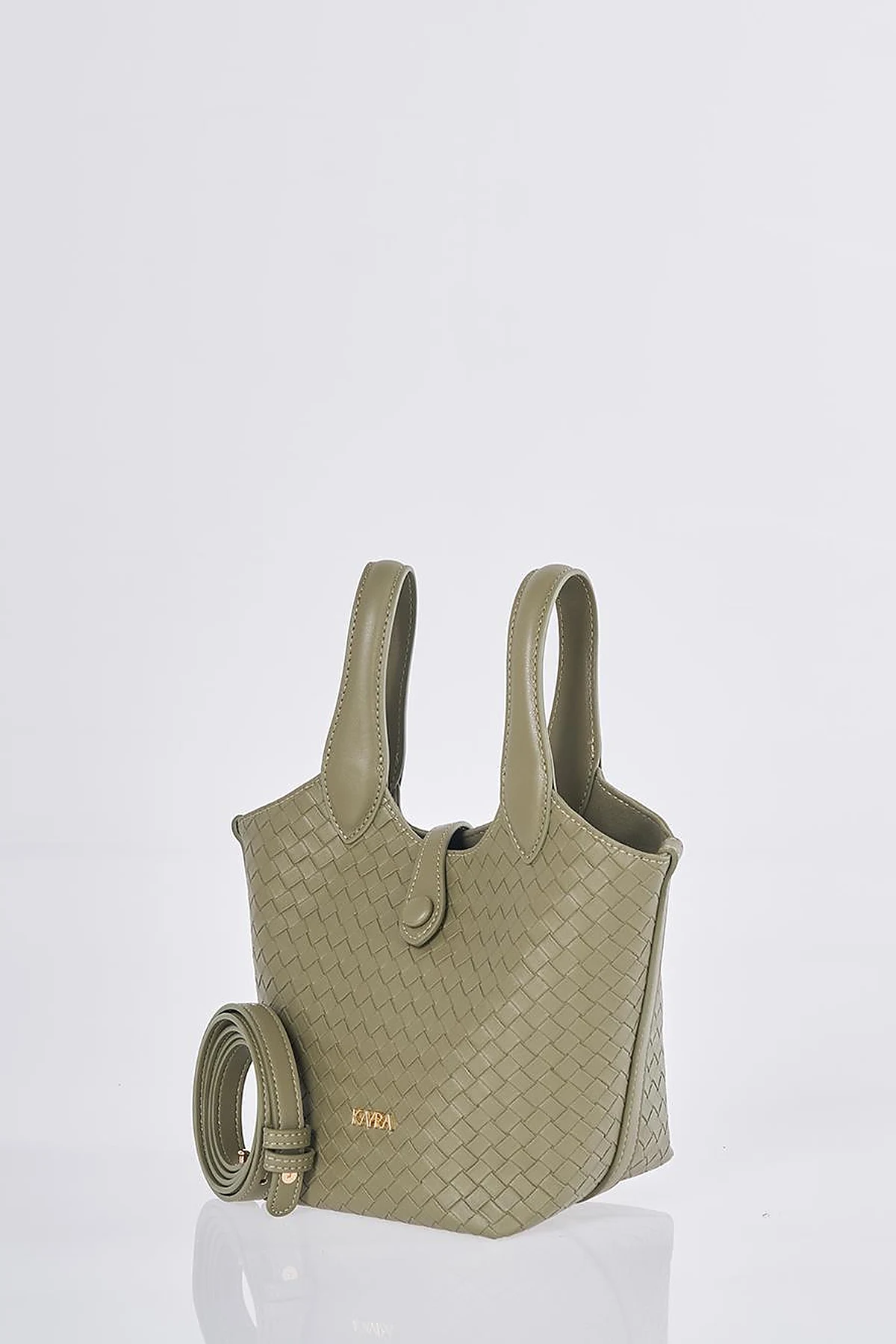 Faux Leather Handbag - Light Khaki