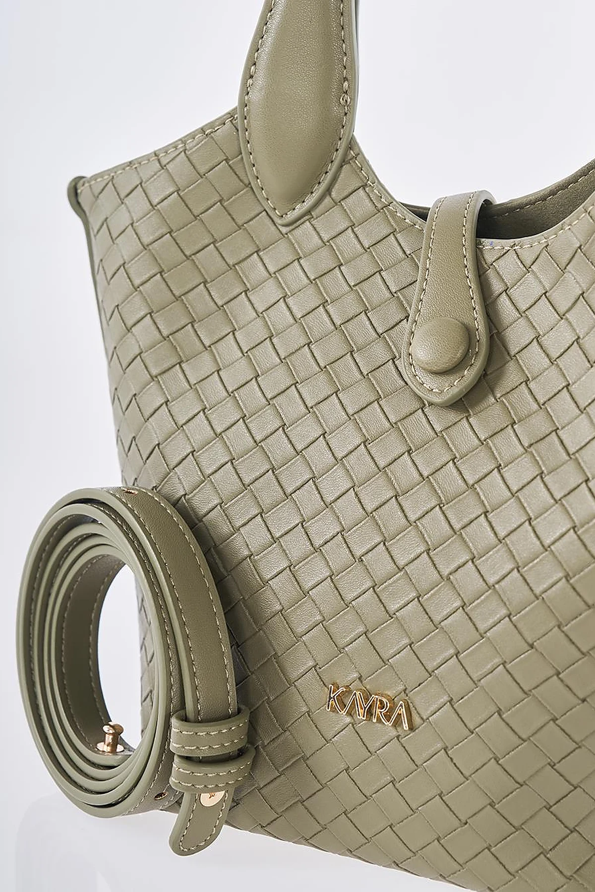 Faux Leather Handbag - Light Khaki