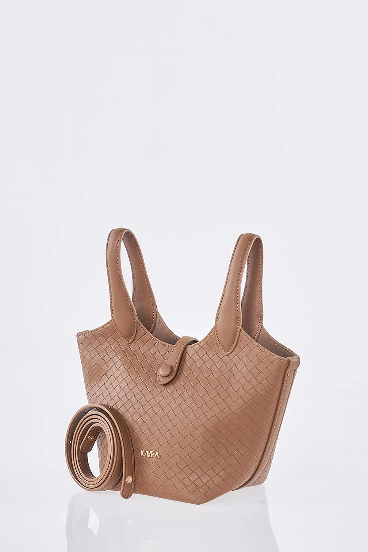 Faux Leather Handbag - Brown