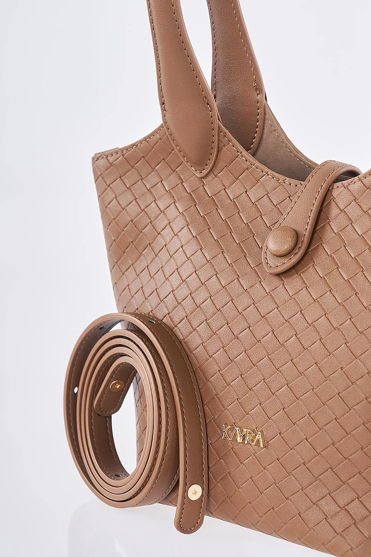 Faux Leather Handbag - Brown