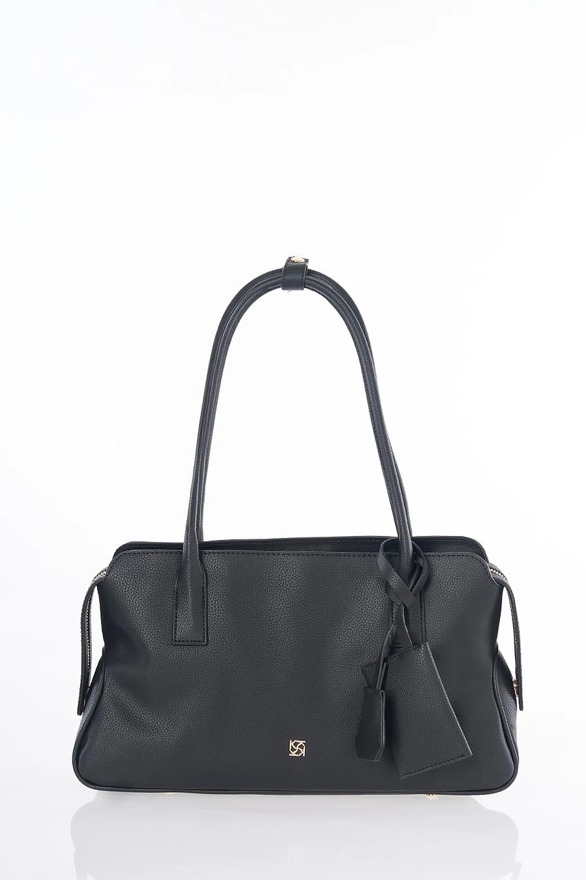Suni Deri Omuz Çantası Siyah 