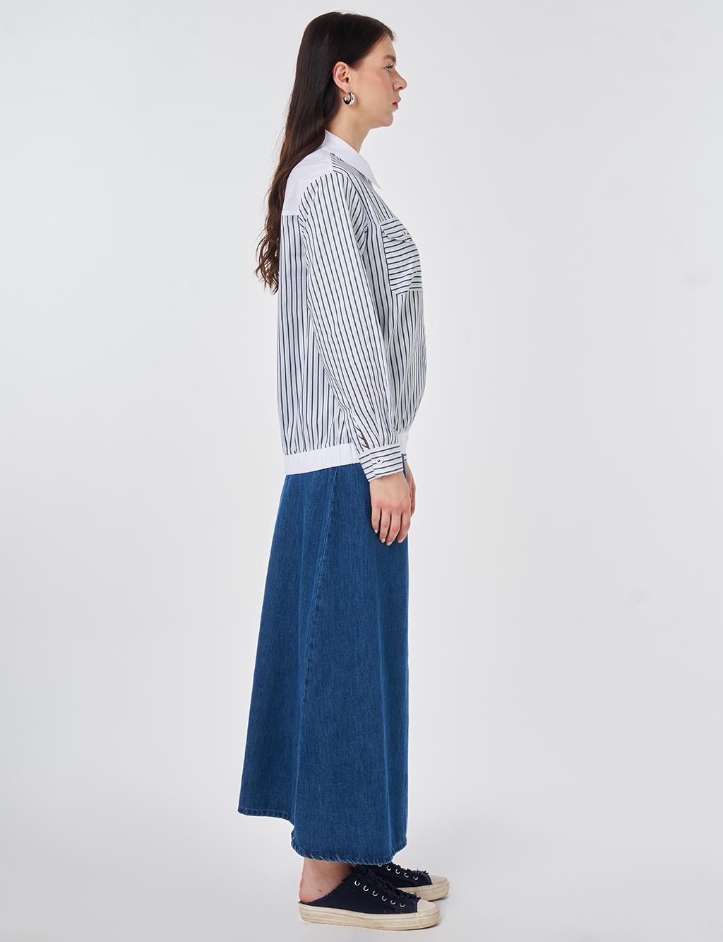 Striped Cotton Blouse Blue