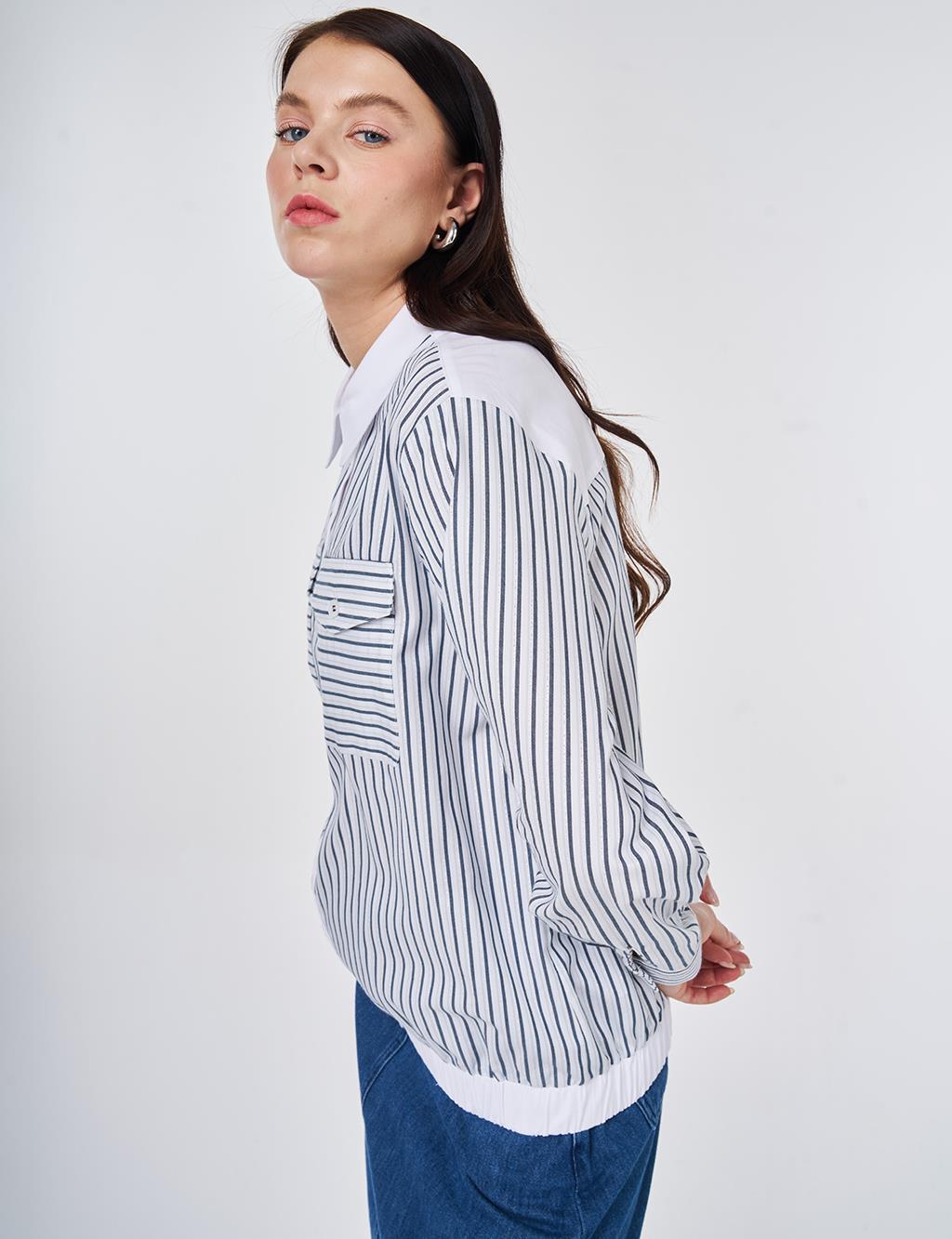 Striped Cotton Blouse Blue