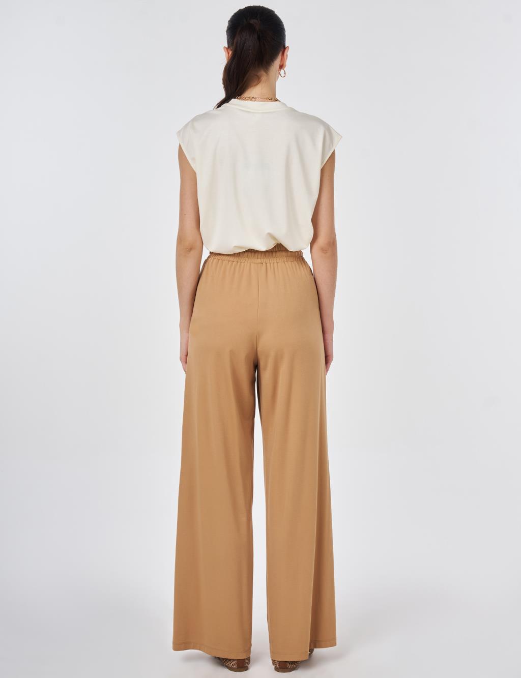 Relaxed Fit Rayon Trousers Beige
