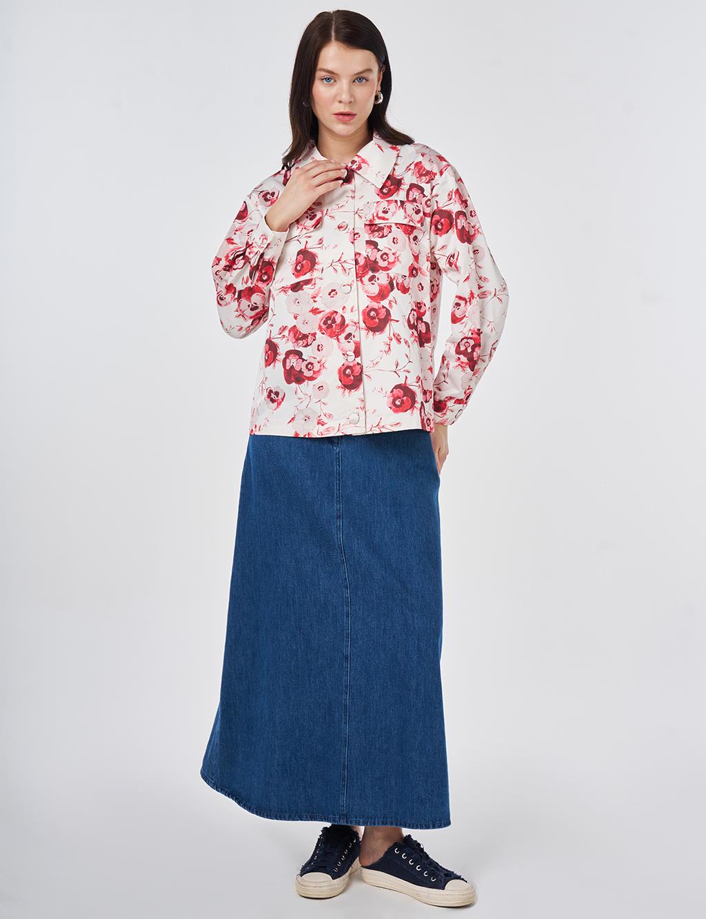 Floral Pattern Cotton Jacket Cream