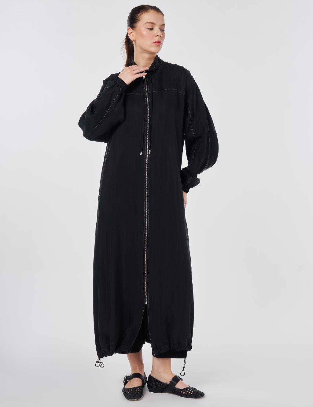 100% Lyocell High Collar Throw-On Black