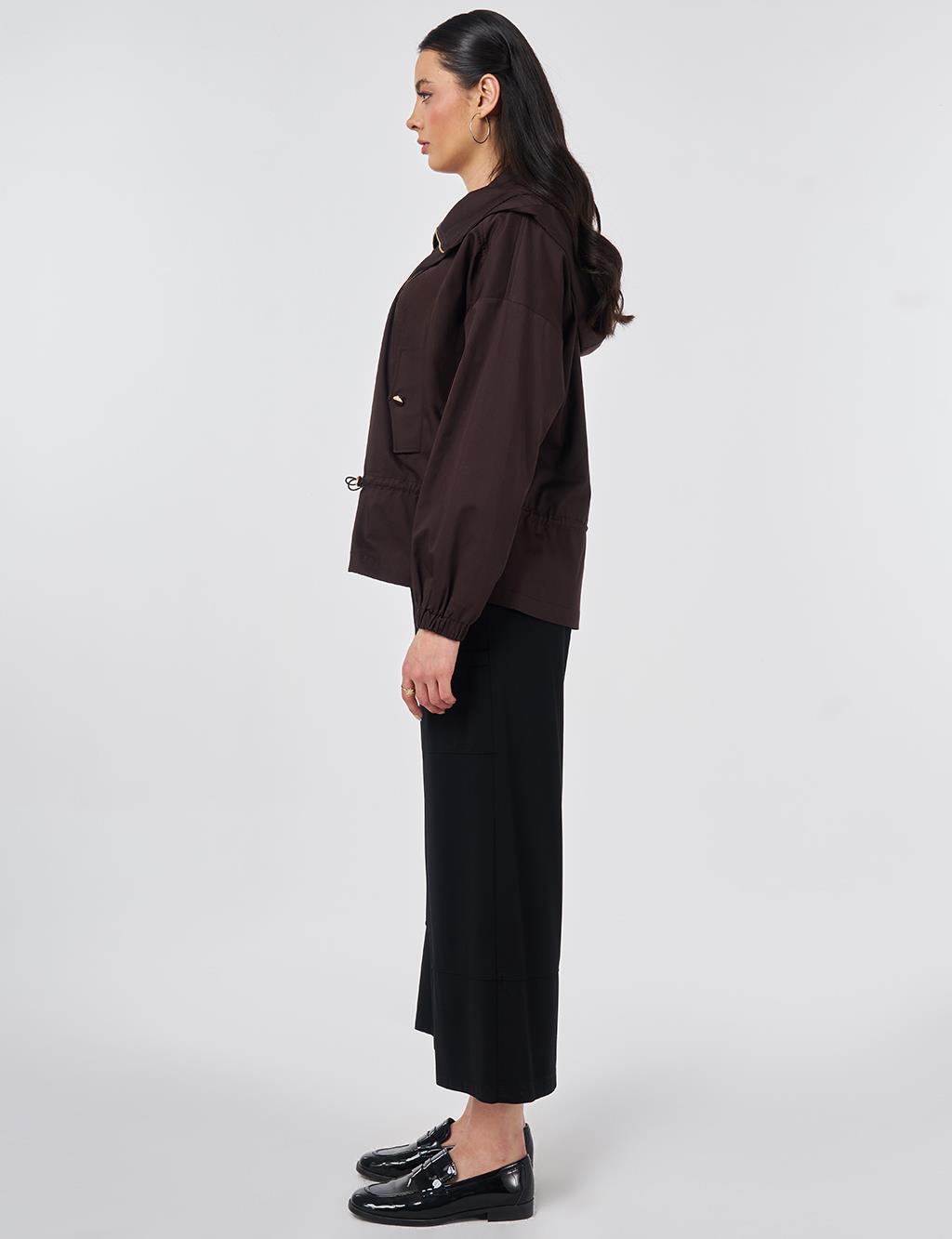 Detachable Hooded Short Jacket Dark Brown