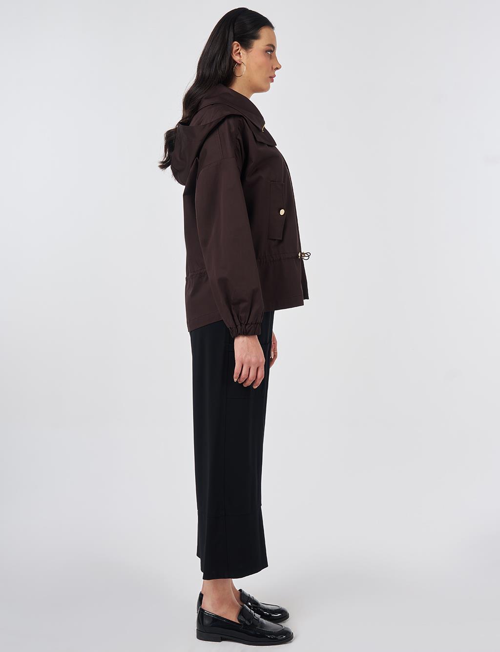 Detachable Hooded Short Jacket Dark Brown