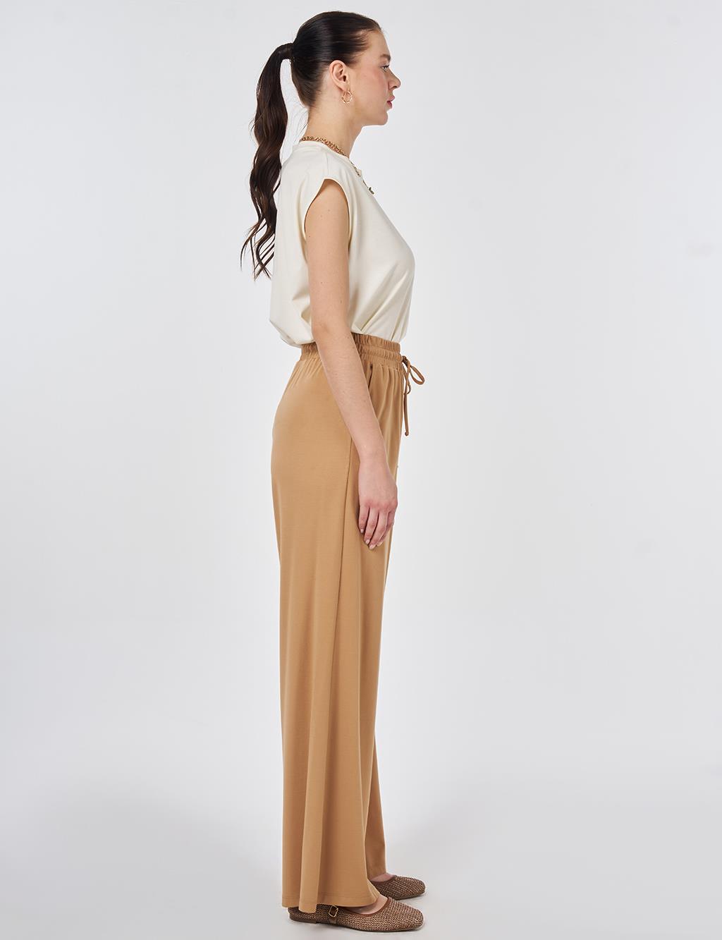 Relaxed Fit Rayon Trousers Beige