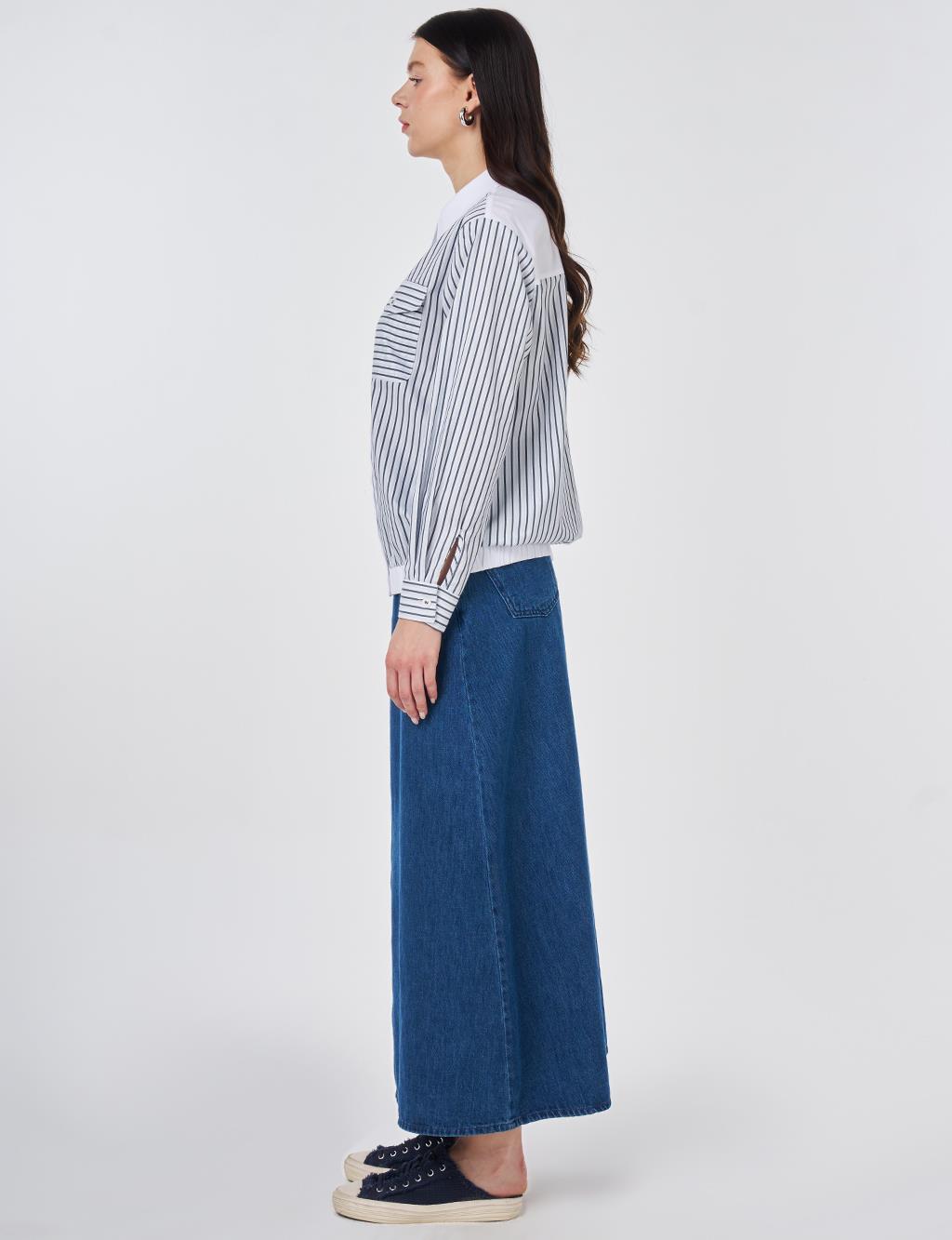 Striped Cotton Blouse Blue