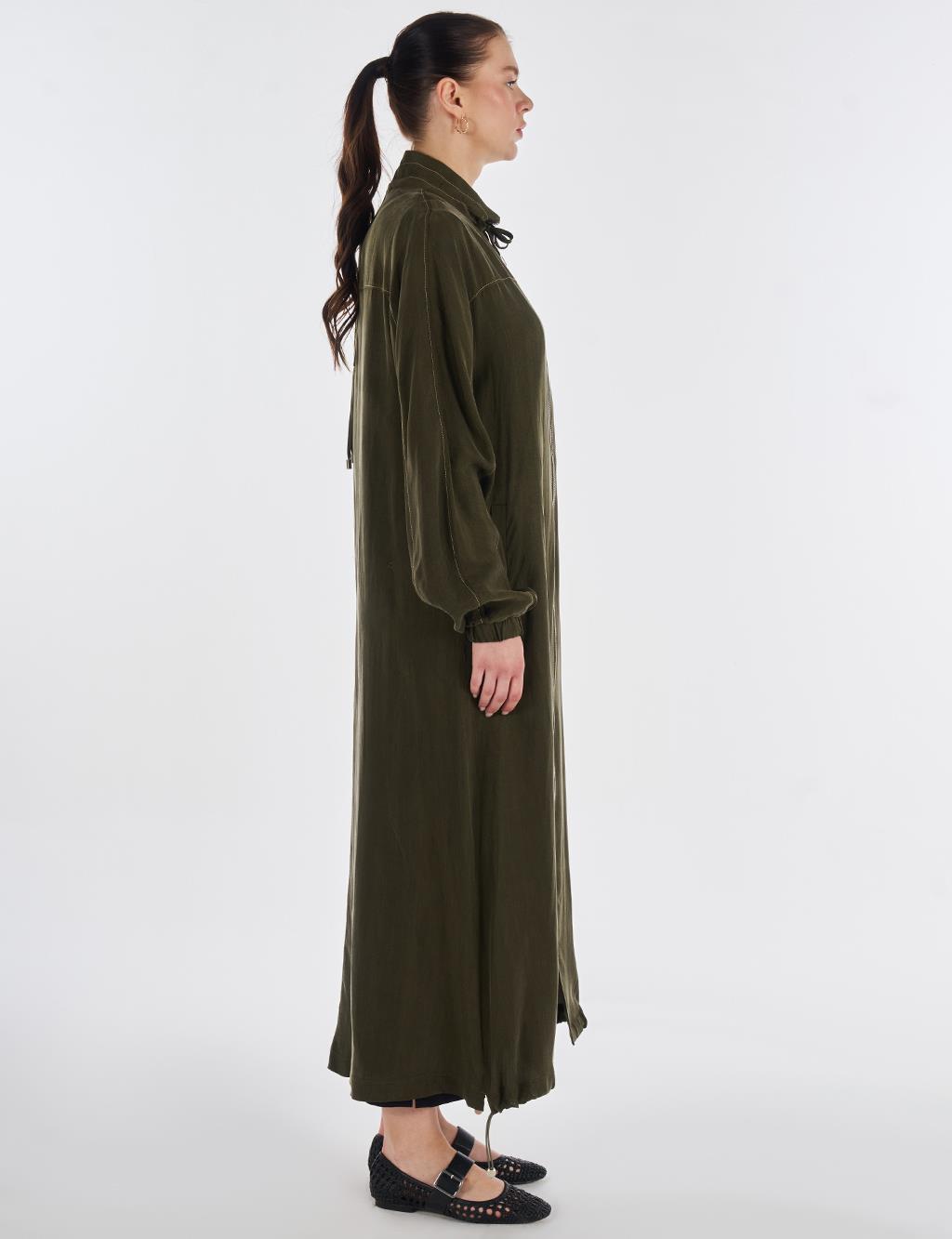 100% Lyocell High Collar Throw-On Dark Khaki