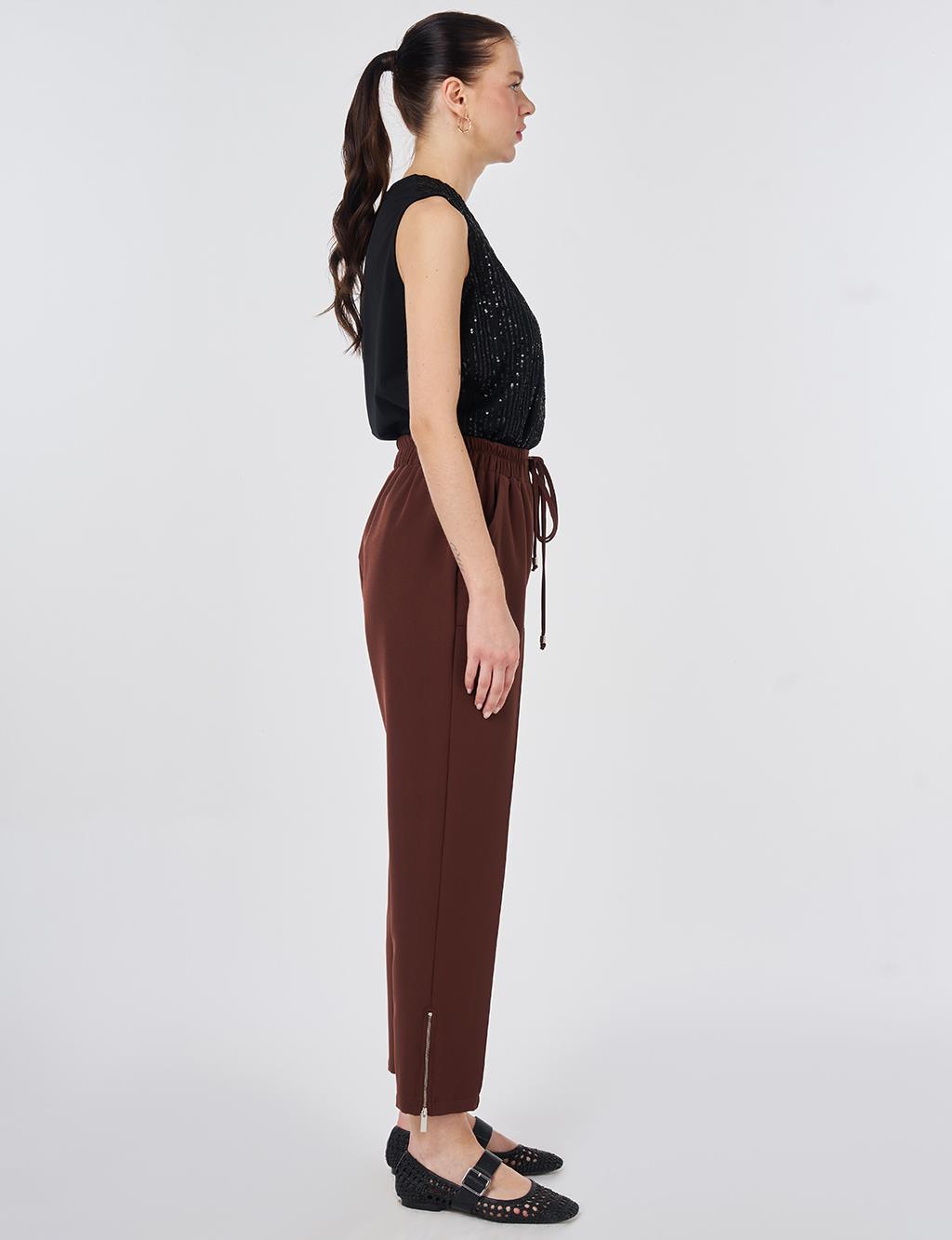 Zippered Hem Straight-Leg Pants Chocolate