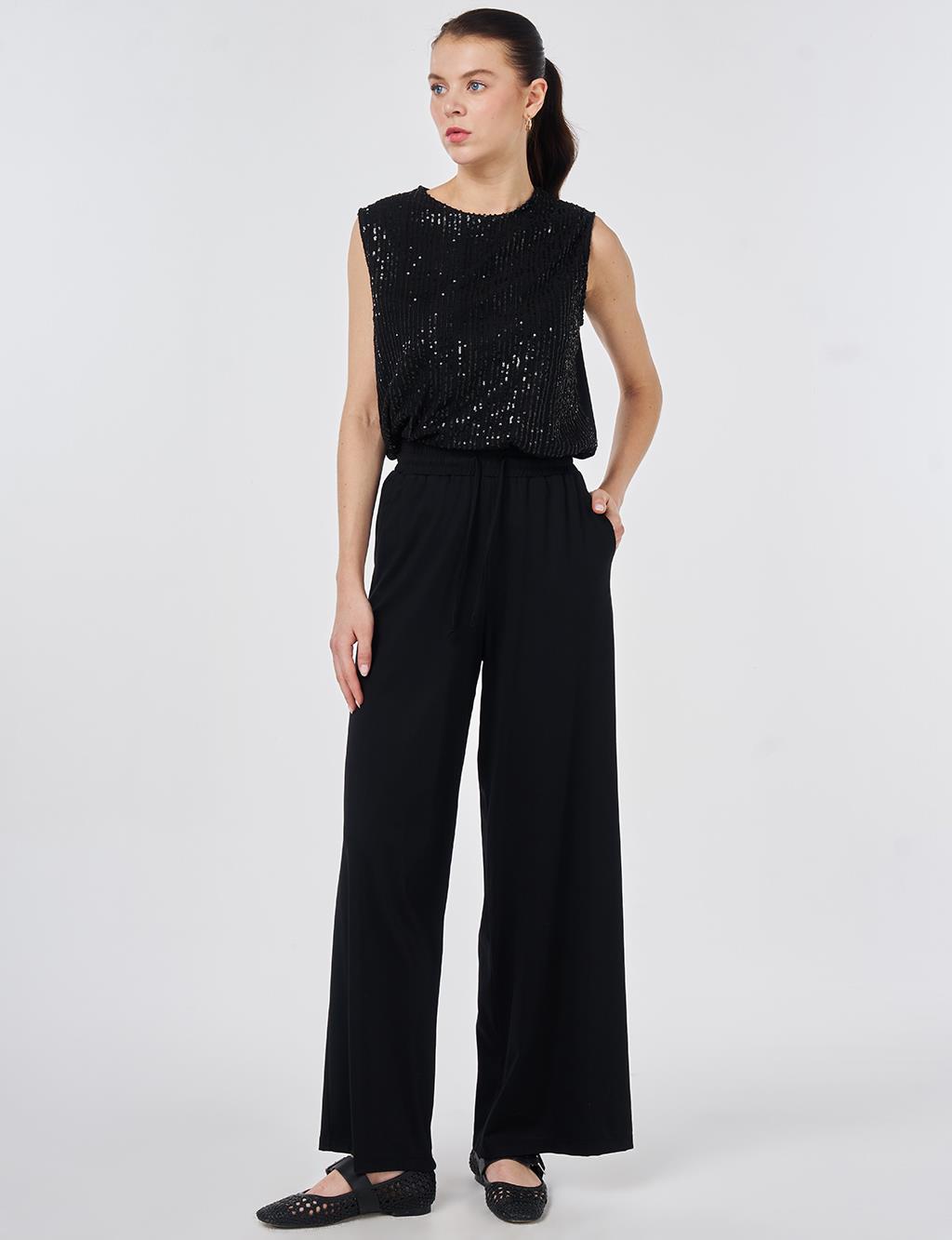 Relaxed Fit Rayon Trousers Black