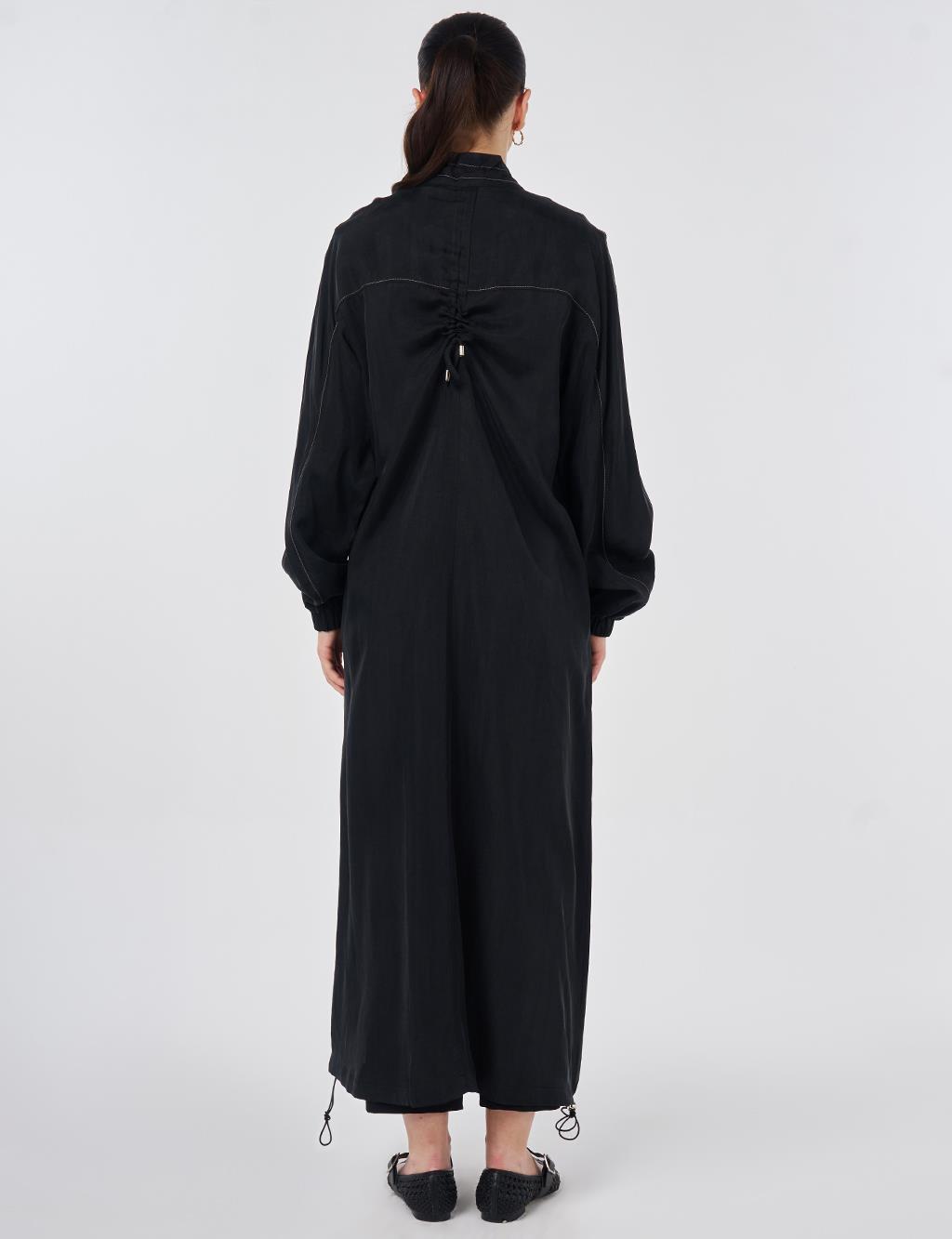 100% Lyocell High Collar Throw-On Black